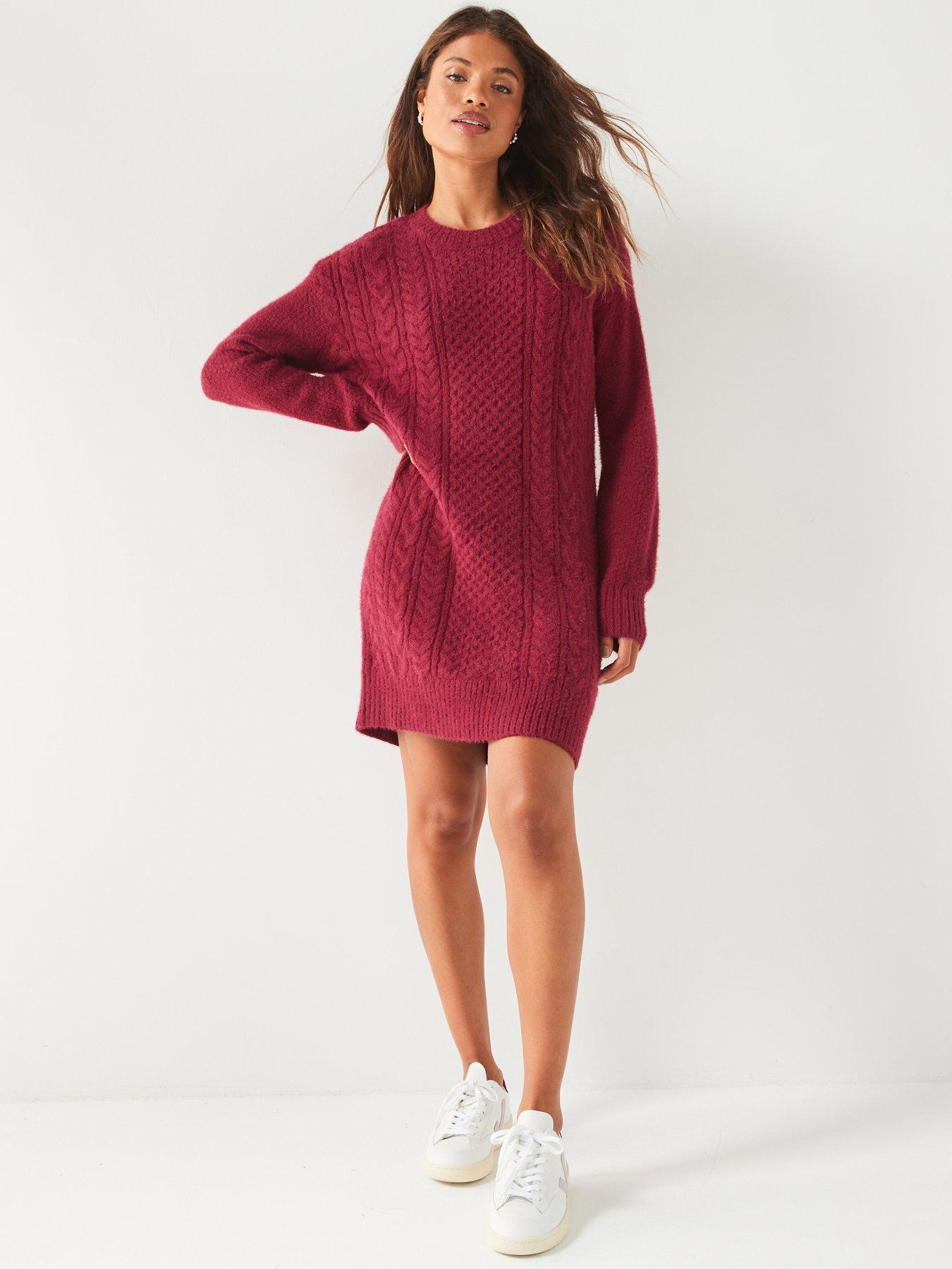 v-by-very-crew-neck-cable-knitted-mini-dress-burgundyback