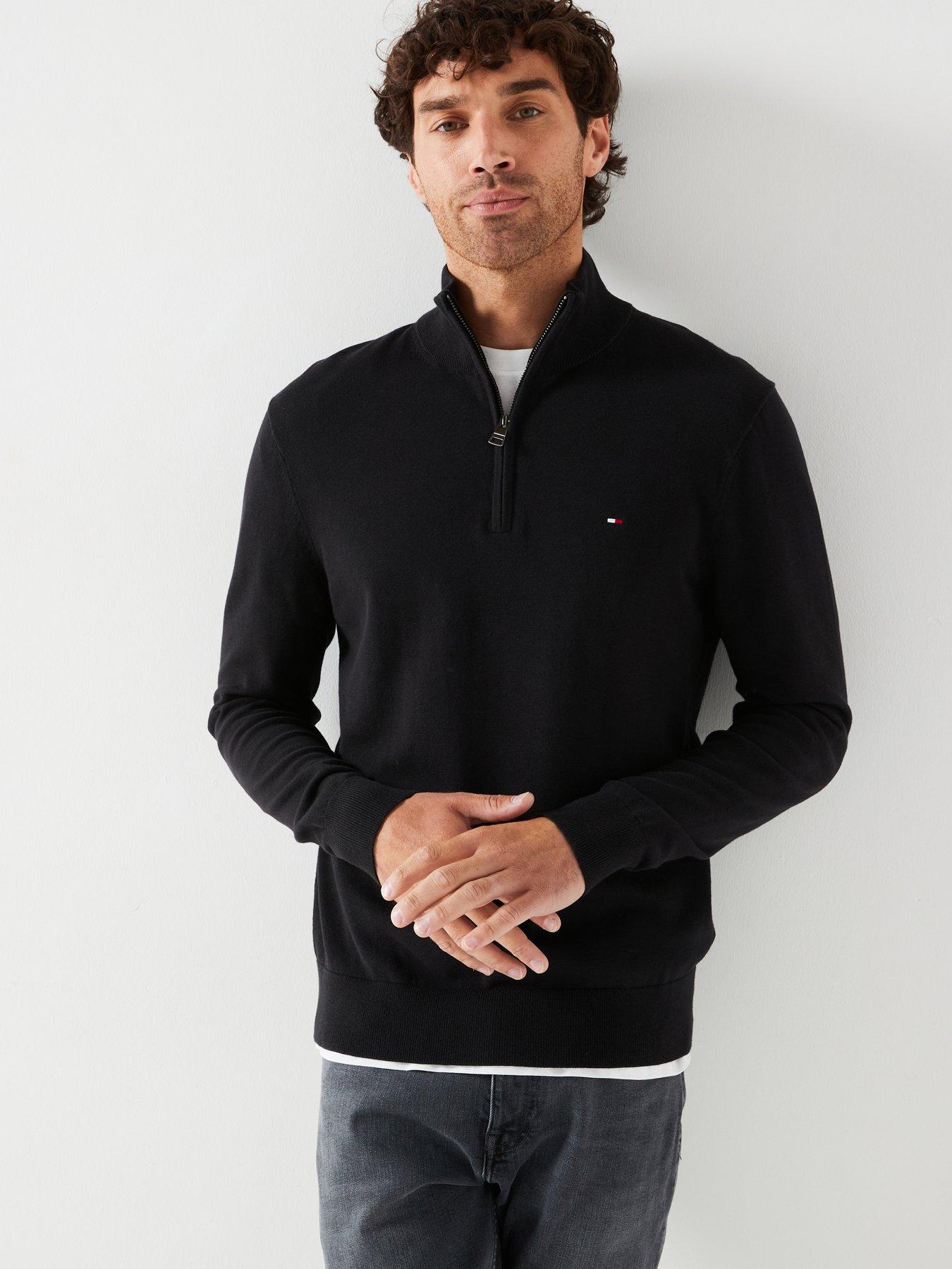 tommy-hilfiger-essential-cotton-14-zip-mock-knitted-jumper-blackfront
