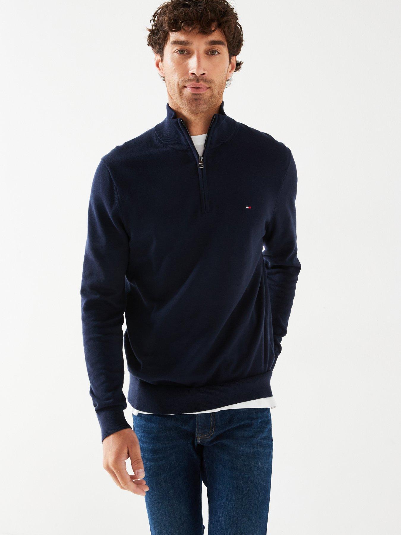Tommy Hilfiger Tommy Hilfiger Essential Cotton 1/4 Zip Mock Knitted Jumper - Navy