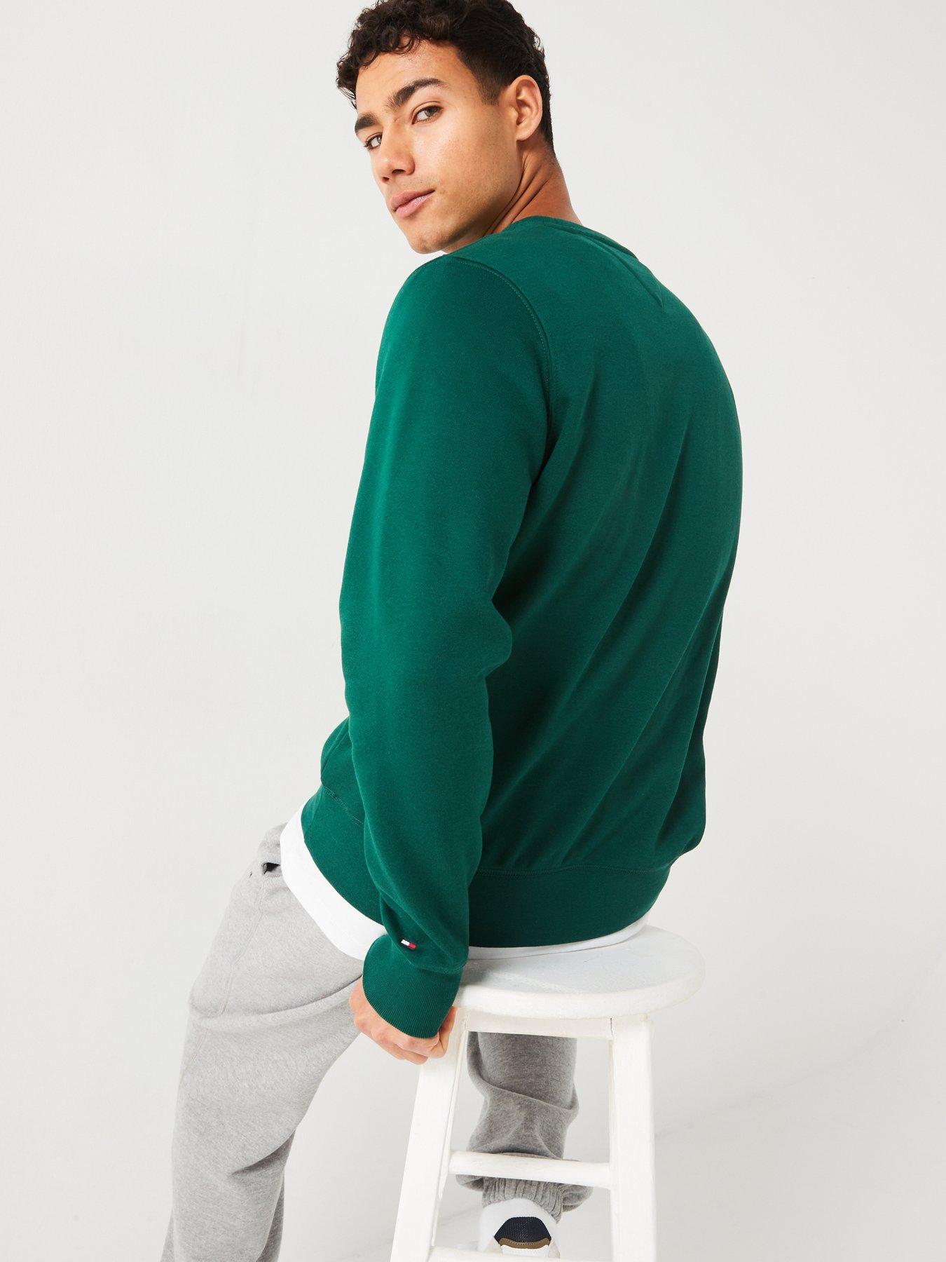 tommy-hilfiger-tommy-hilfiger-linear-chest-logo-crew-sweat-dark-greenstillFront