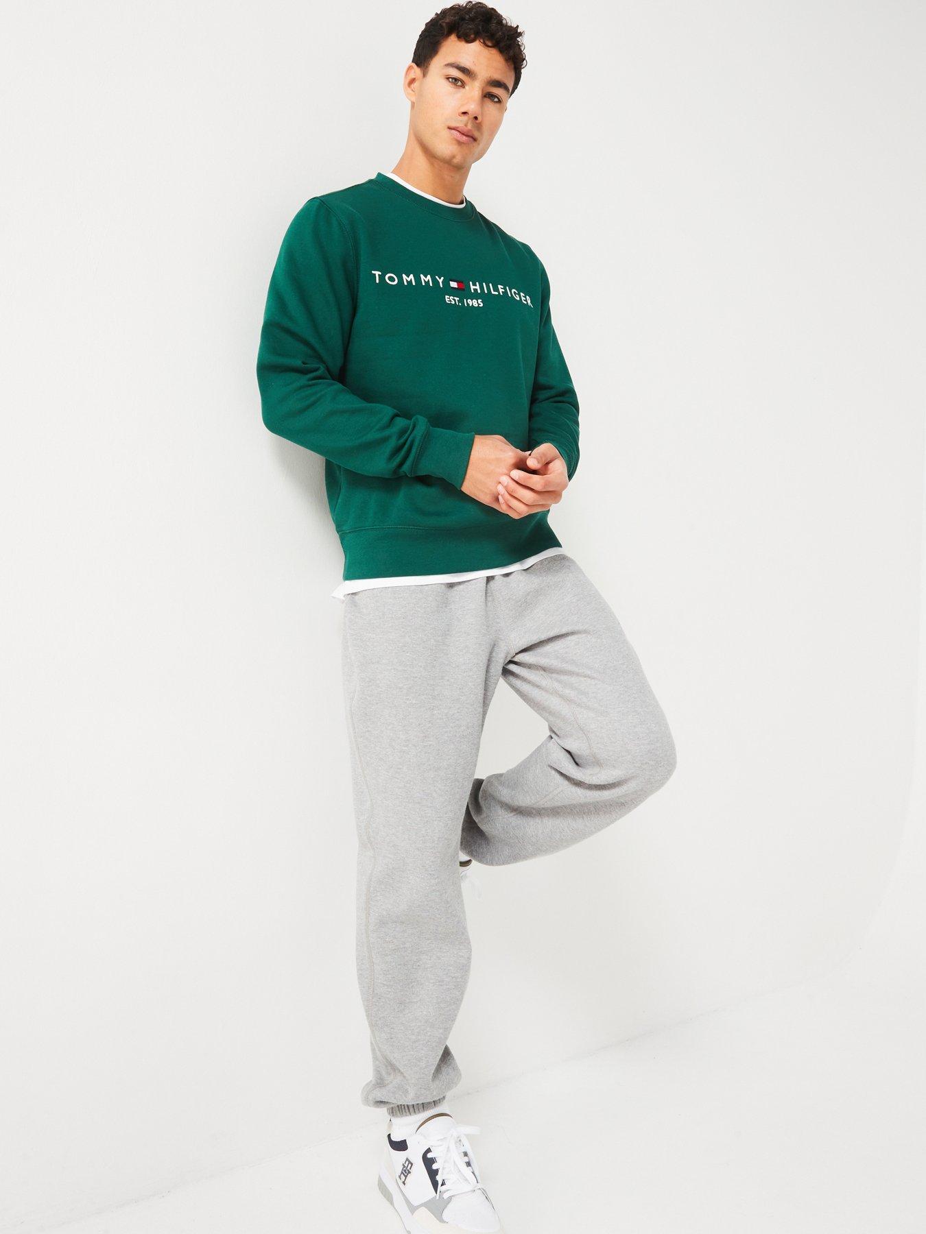 tommy-hilfiger-tommy-hilfiger-linear-chest-logo-crew-sweat-dark-greenback