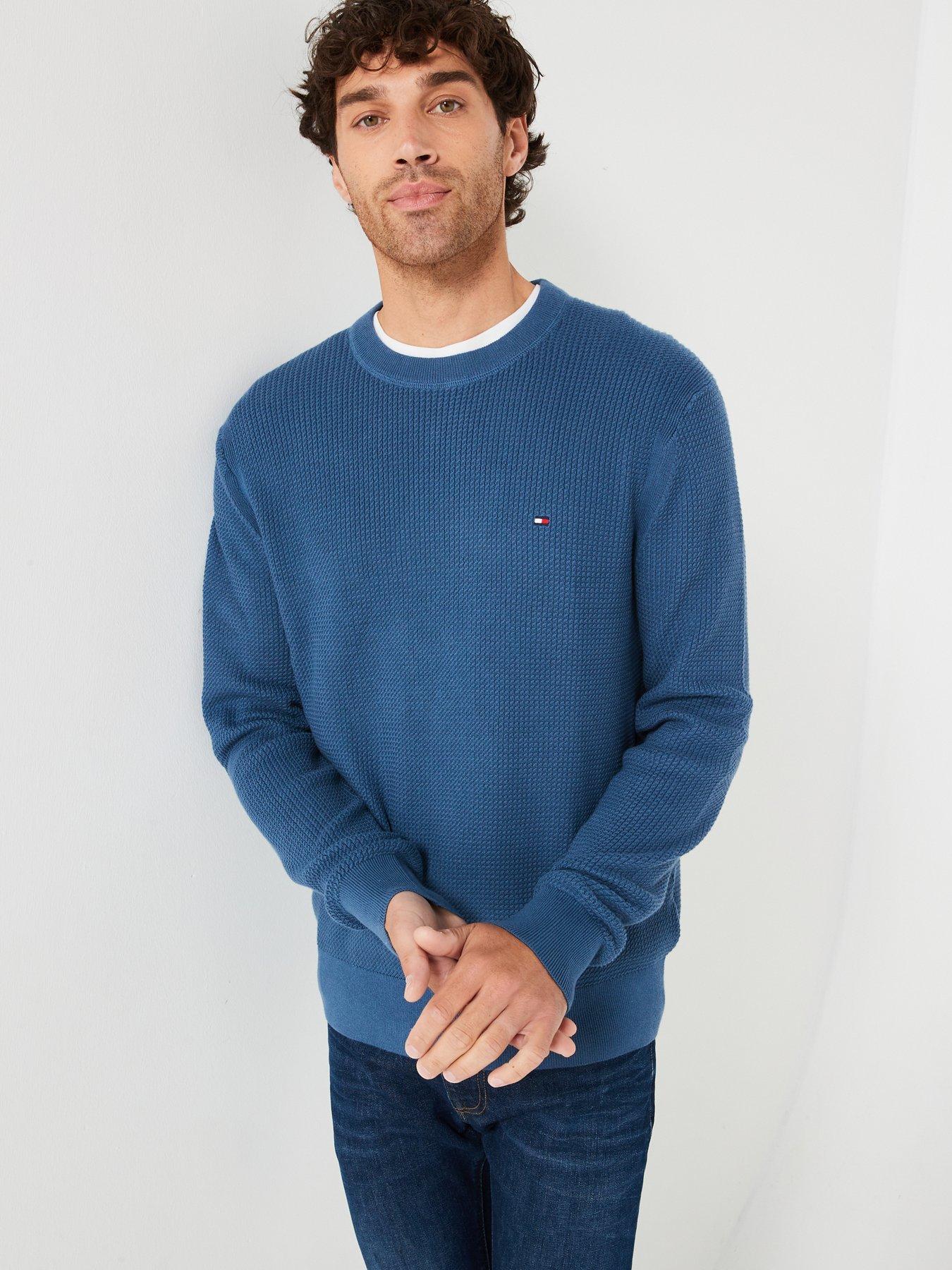 tommy-hilfiger-structure-textured-crew-neck-knitted-jumper-blue