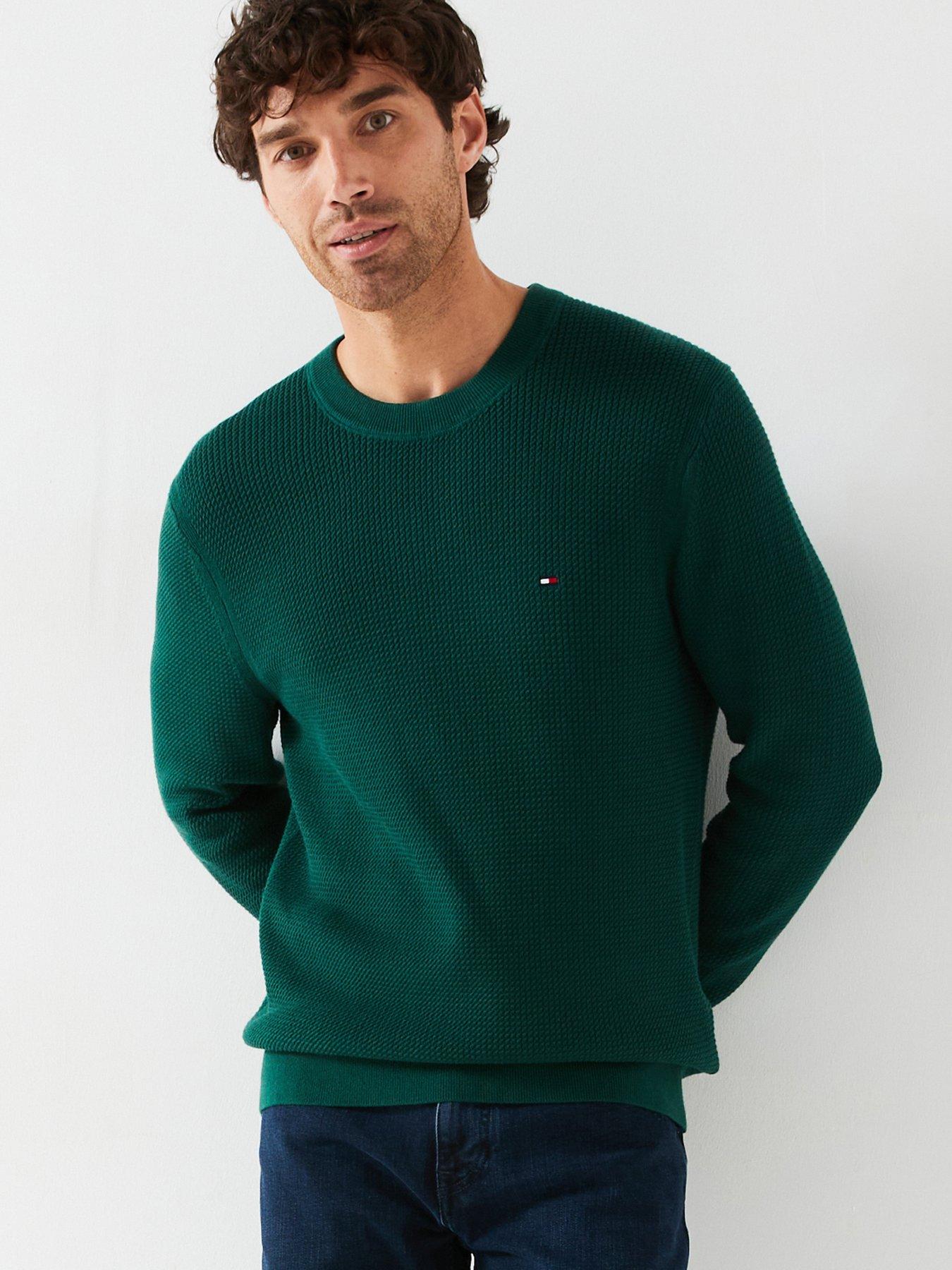 tommy-hilfiger-structure-textured-crew-neck-knitted-jumper-dark-green