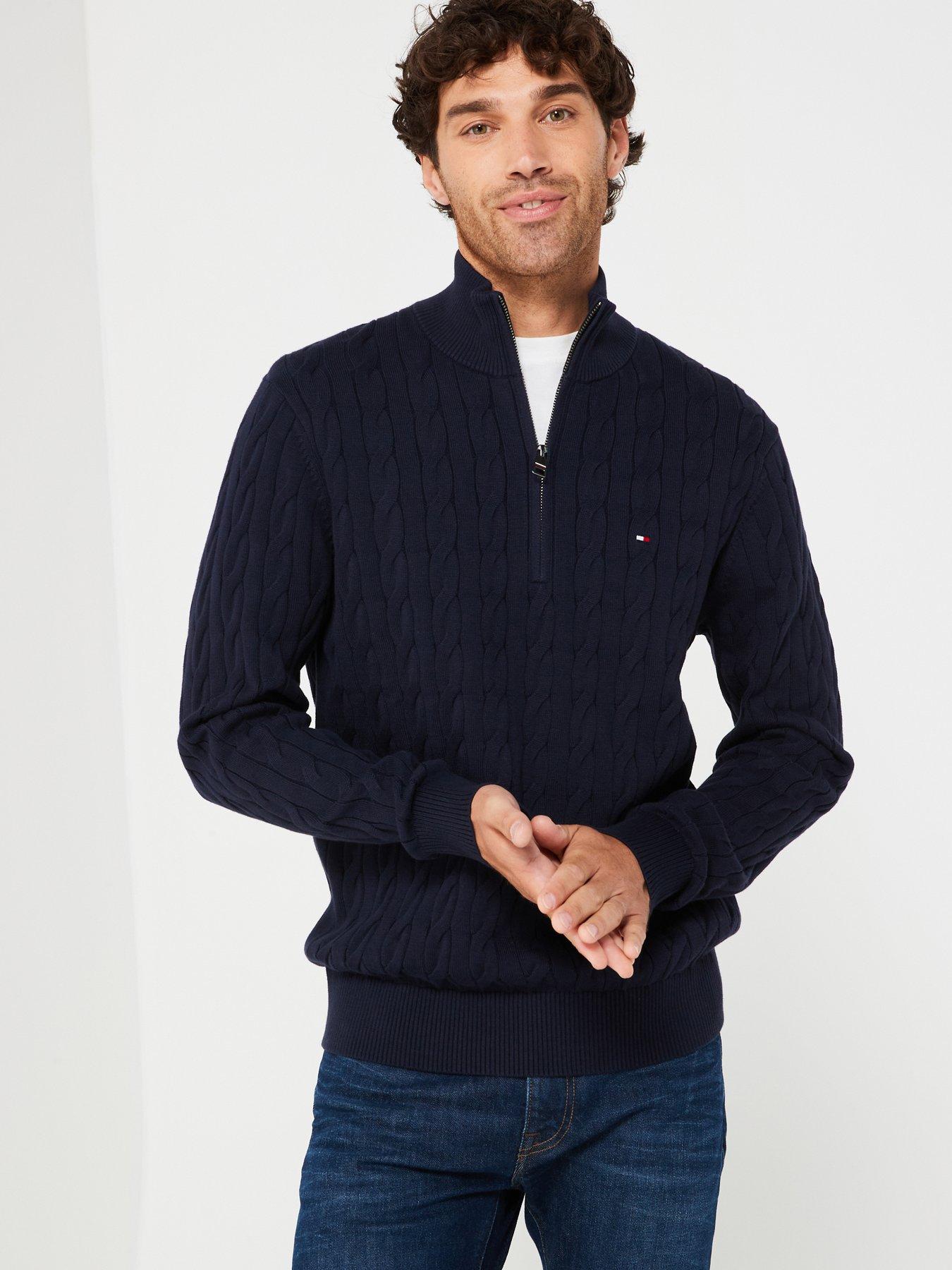Tommy Hilfiger Tommy Hilfiger Classic Cotton Cable 1/4 Zip Mock Knitted Jumper - Navy