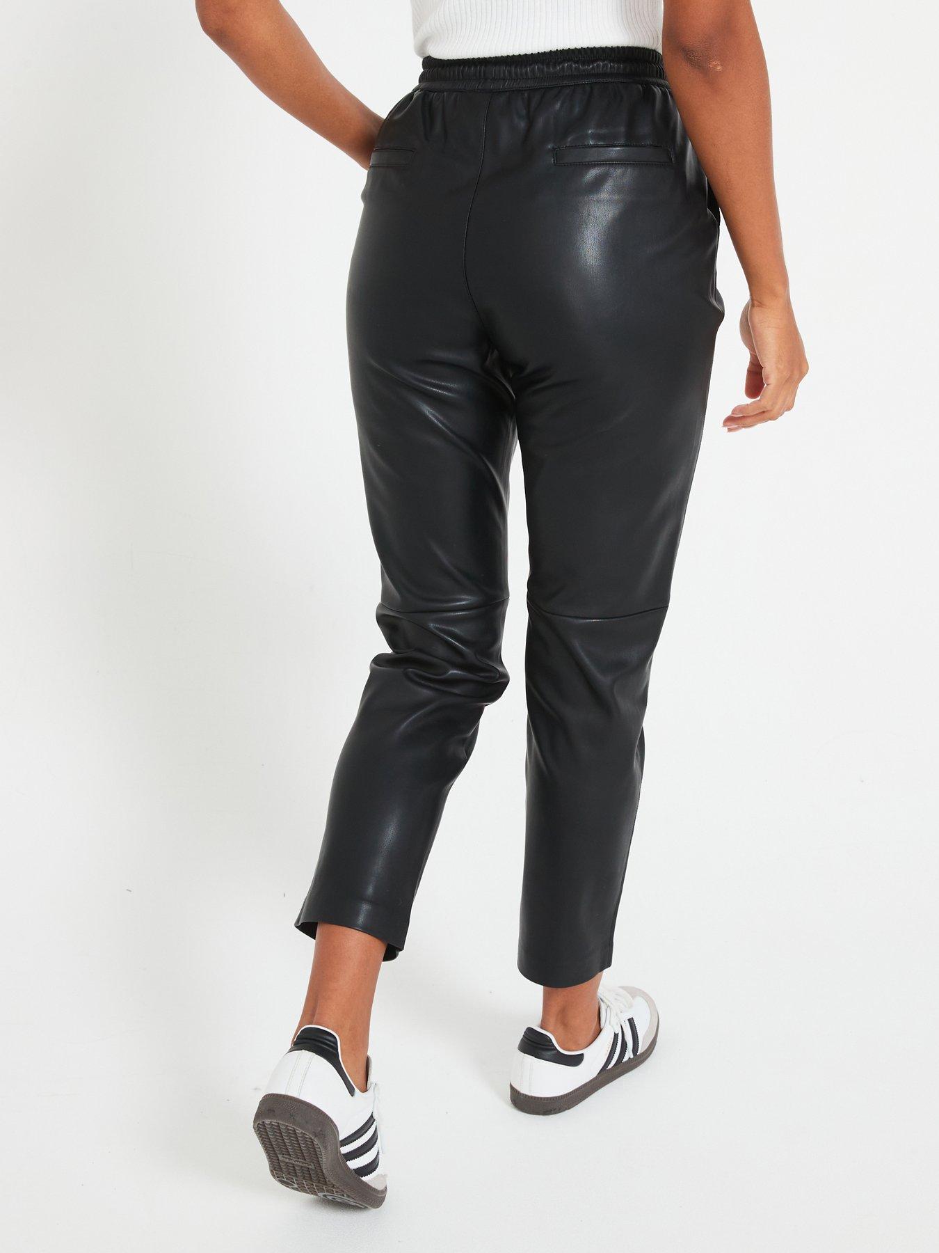Image 2 of 6 of V by Very Faux Leather Stretch Waistband Straight Leg Trousers - Black