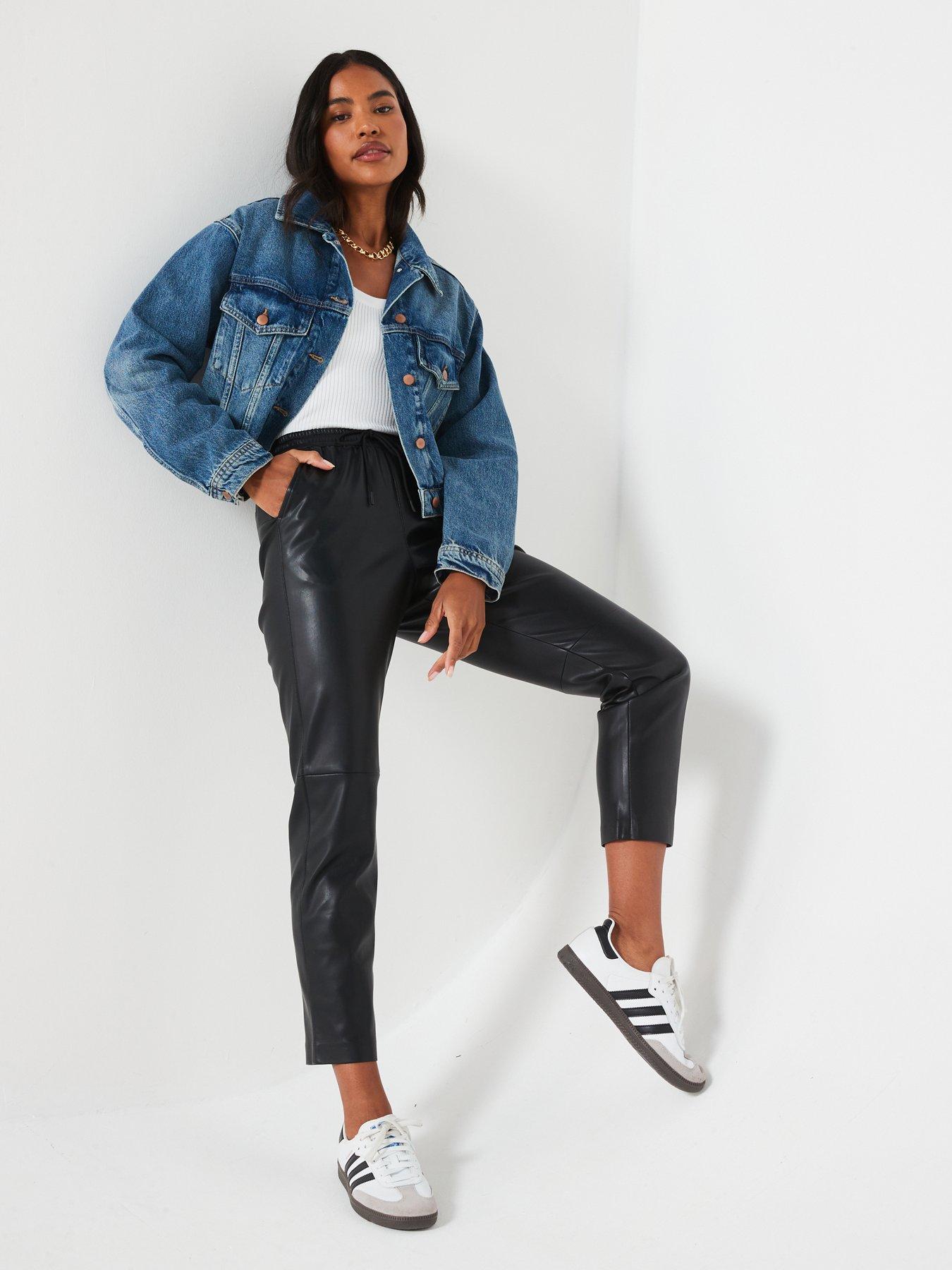 Image 5 of 6 of V by Very Faux Leather Stretch Waistband Straight Leg Trousers - Black