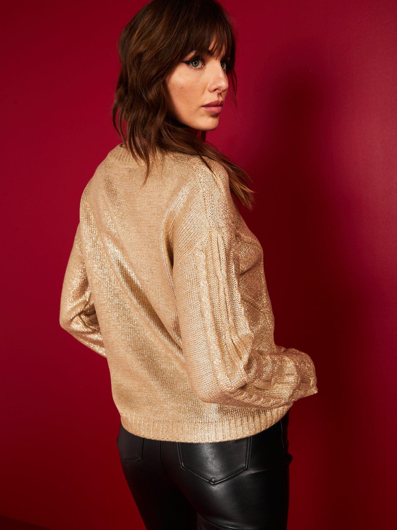 v-by-very-cable-knit-metallic-foiled-jumper-goldstillFront