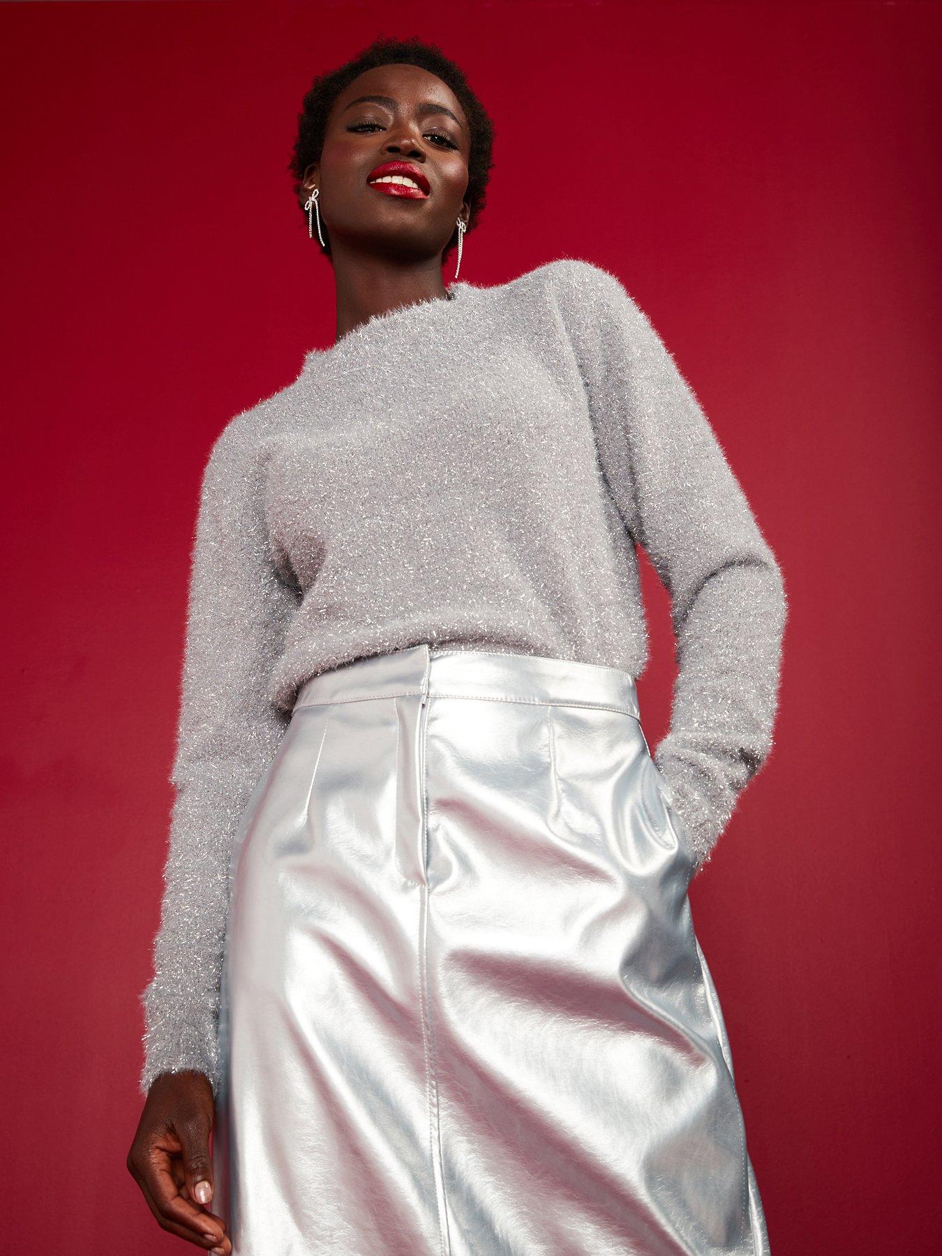 Long Sleeve Tinsel Jumper Silver
