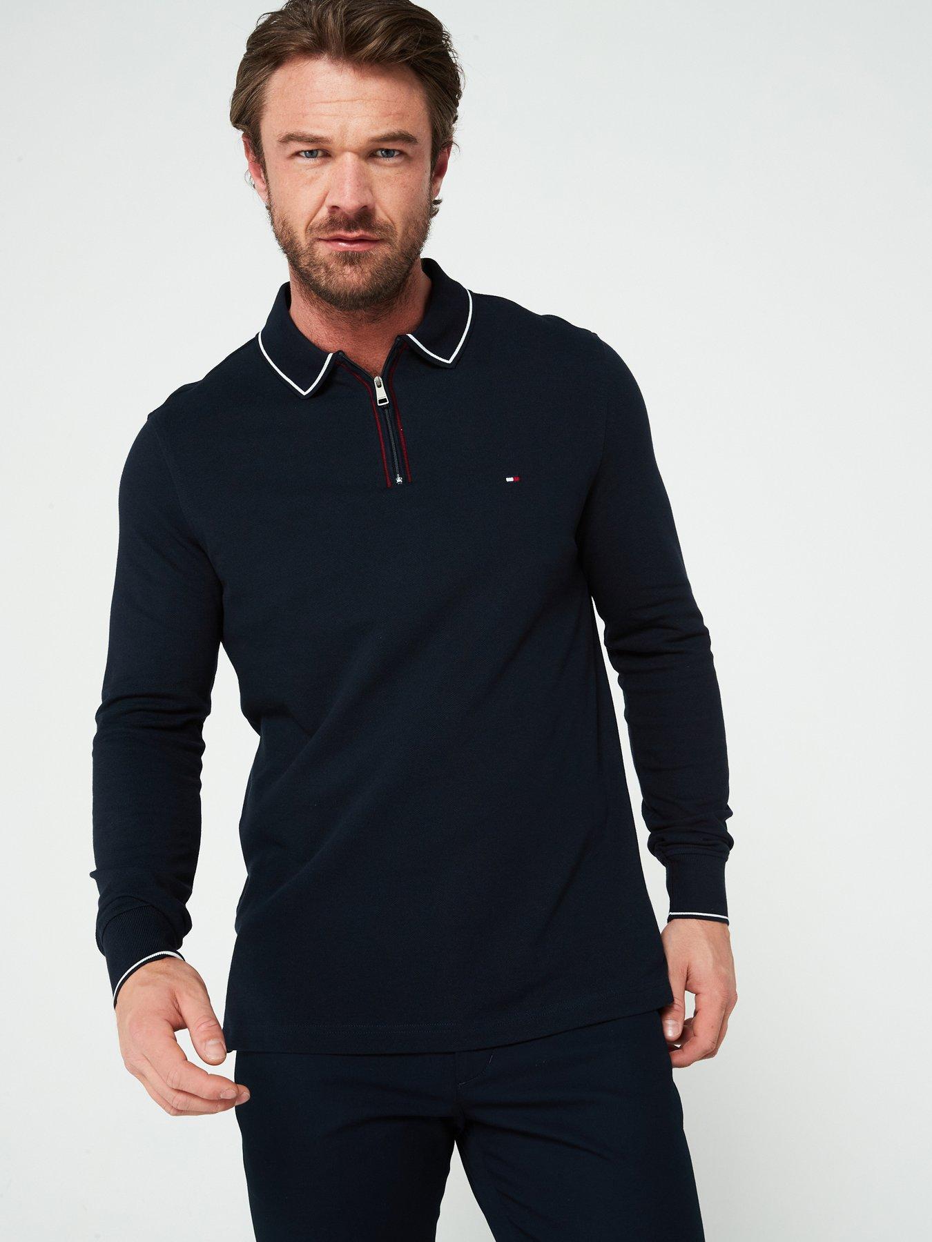 tommy-hilfiger-tommy-hilfiger-regular-fit-zip-long-sleeve-polo-shirt-navy