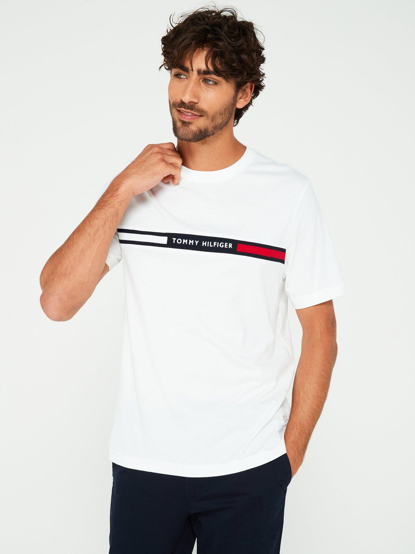 Image 1 of 4 of Tommy Hilfiger Embroided Chest Flag Stripe T-shirt - White