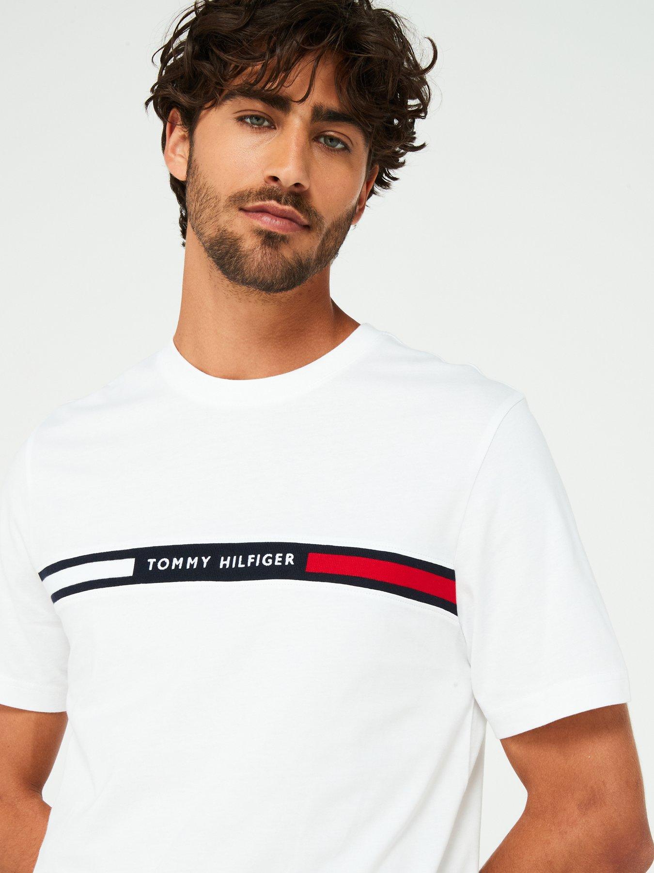 Image 4 of 4 of Tommy Hilfiger Embroided Chest Flag Stripe T-shirt - White