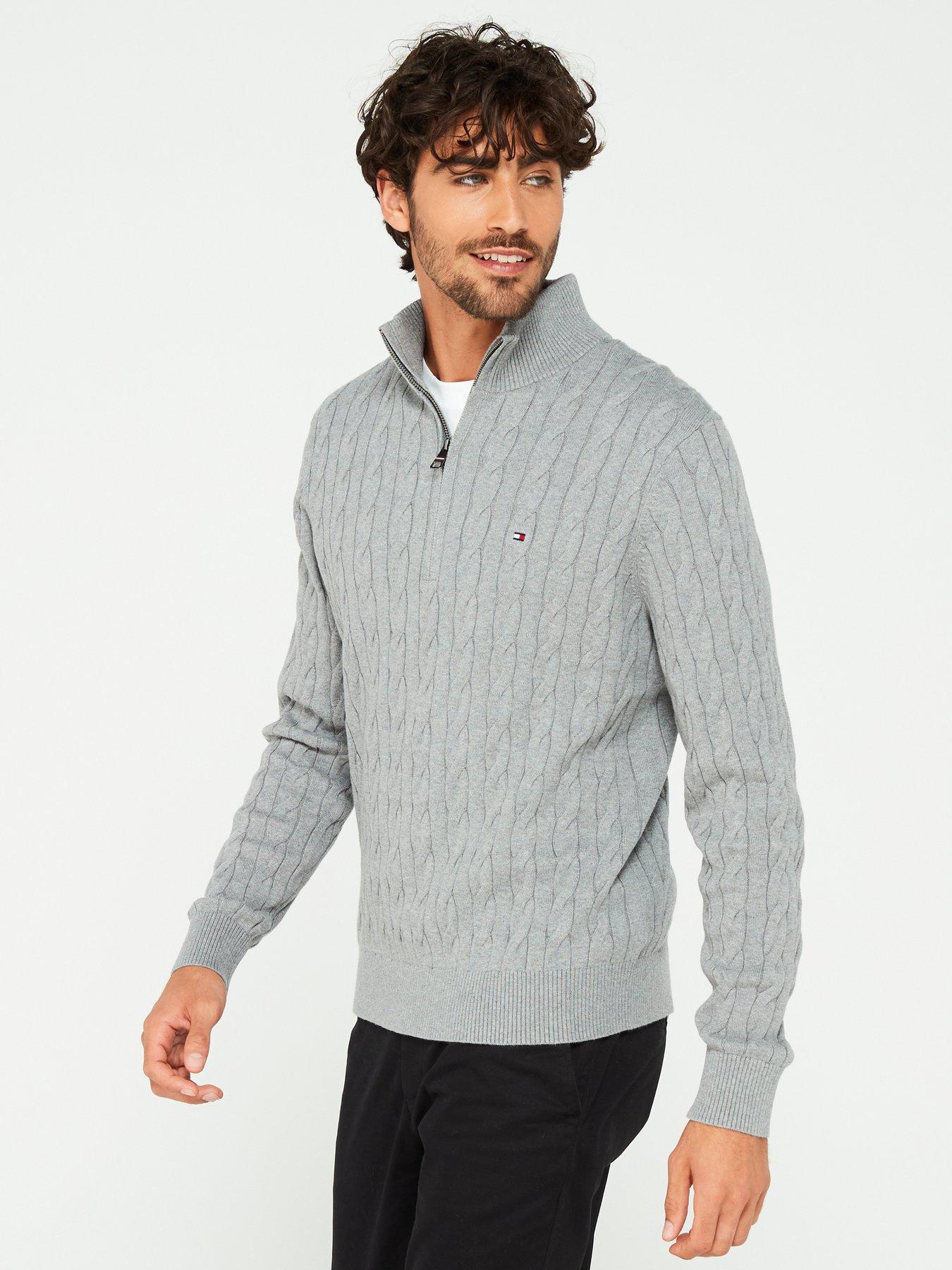 Image 1 of 4 of Tommy Hilfiger Tommy Hilfiger Classic Cotton Cable 1/4 Zip Mock Knitted Jumper - Grey