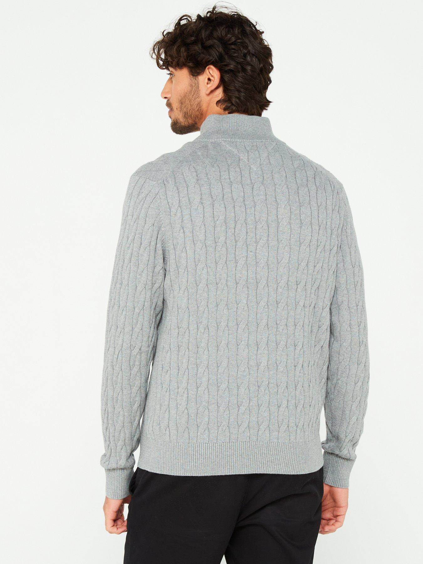 Image 2 of 4 of Tommy Hilfiger Tommy Hilfiger Classic Cotton Cable 1/4 Zip Mock Knitted Jumper - Grey