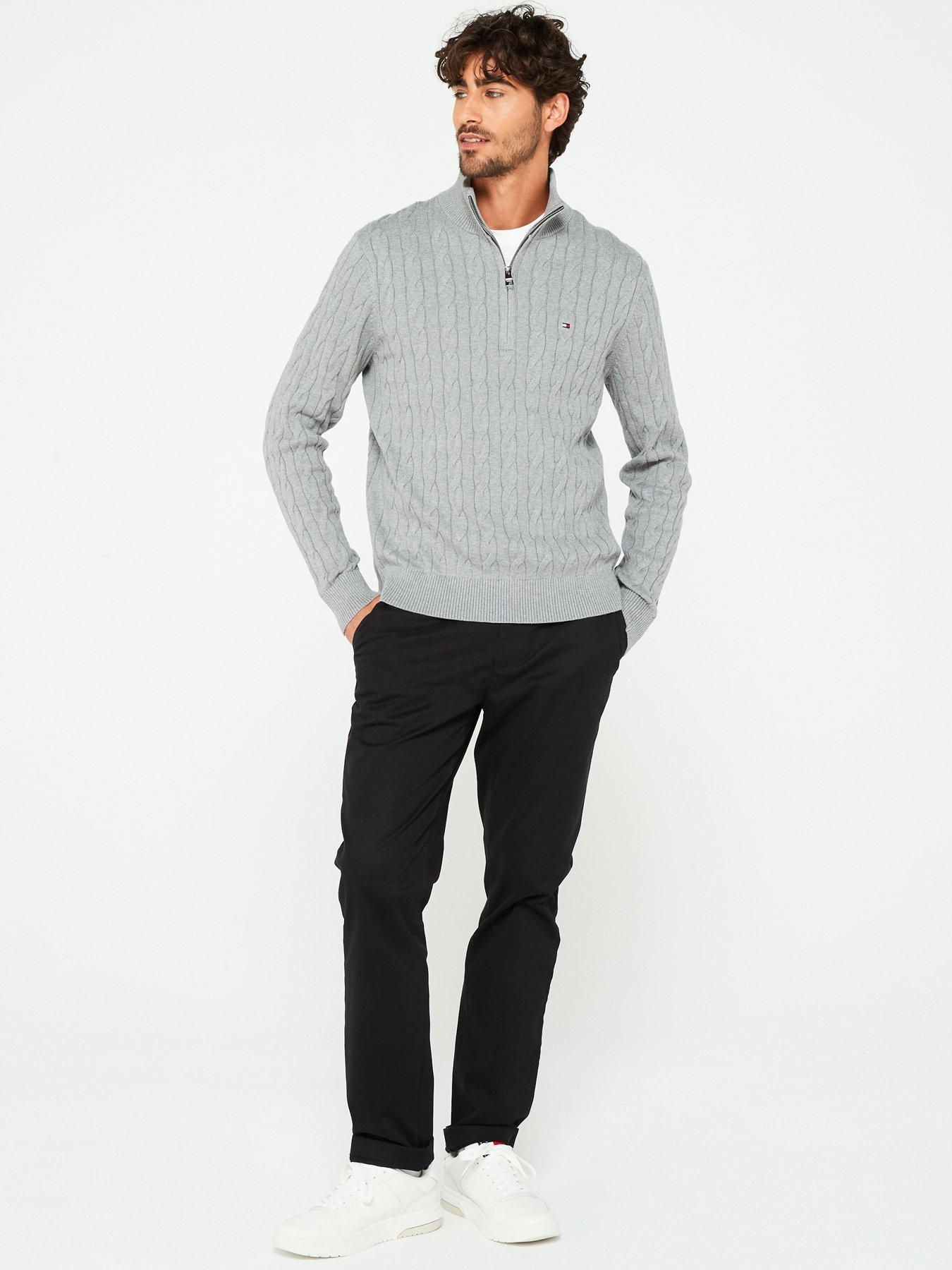 Image 3 of 4 of Tommy Hilfiger Tommy Hilfiger Classic Cotton Cable 1/4 Zip Mock Knitted Jumper - Grey