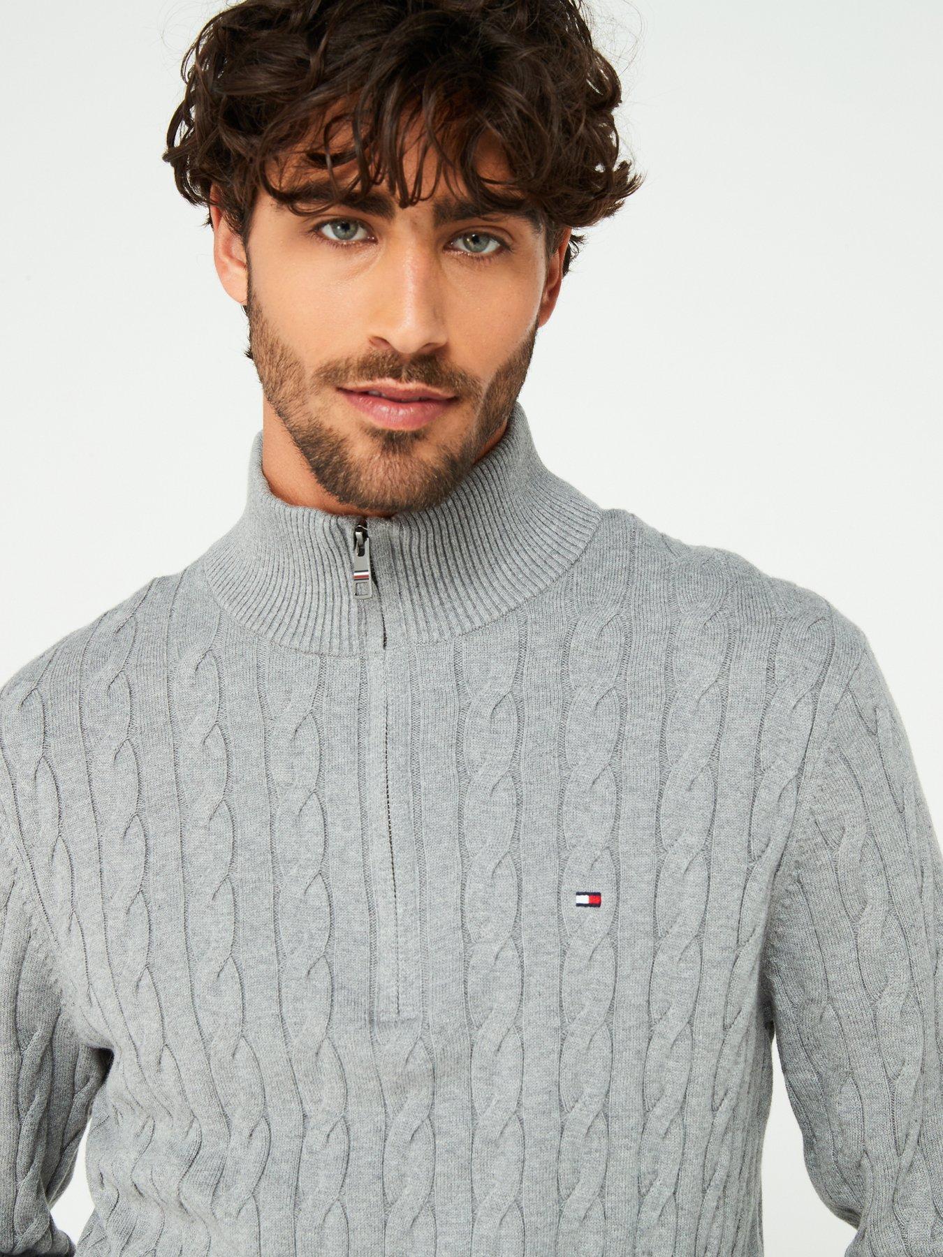Image 4 of 4 of Tommy Hilfiger Tommy Hilfiger Classic Cotton Cable 1/4 Zip Mock Knitted Jumper - Grey