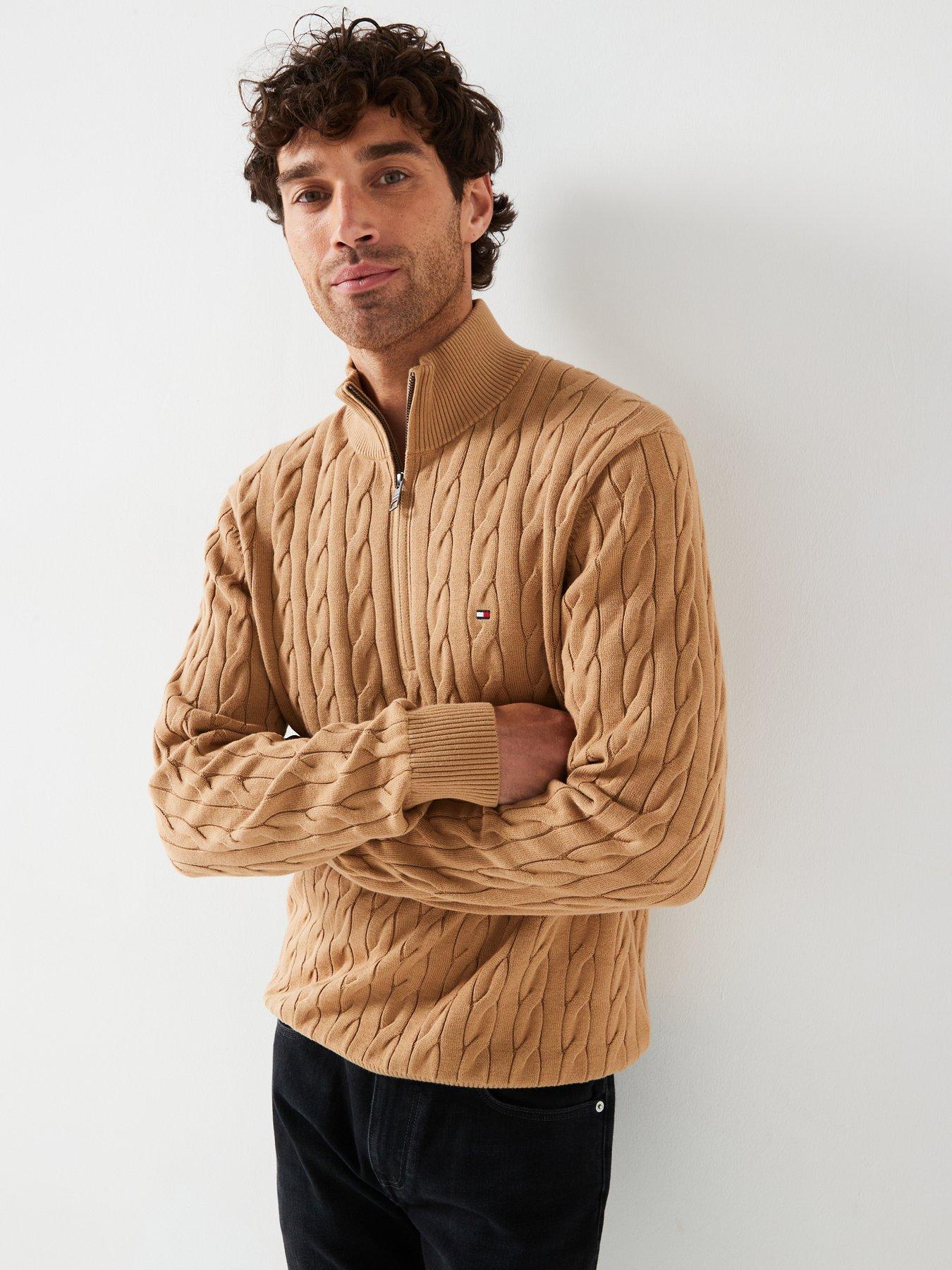 tommy-hilfiger-tommy-hilfiger-classic-cotton-cable-14-zip-mock-knitted-jumper-light-brown