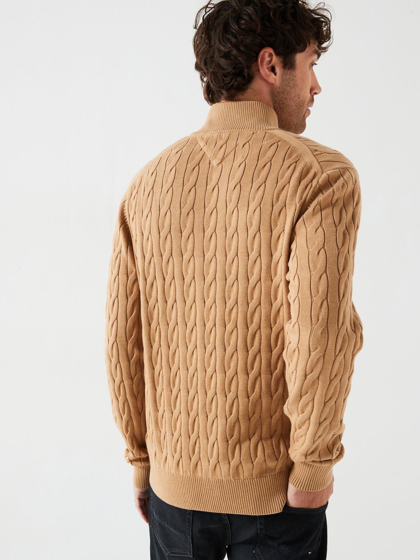 tommy-hilfiger-tommy-hilfiger-classic-cotton-cable-14-zip-mock-knitted-jumper-light-brownstillFront