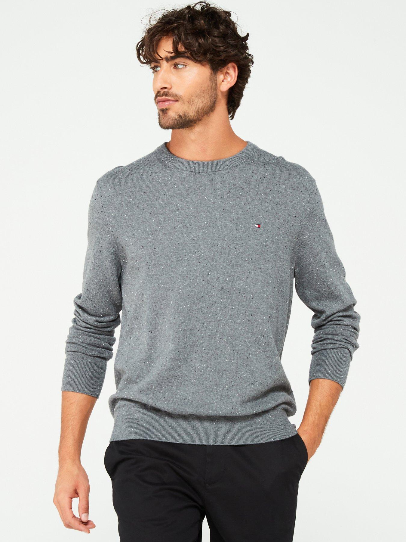 Pima Cotton Cashmere Flecked Crew Neck Knitted Jumper Grey