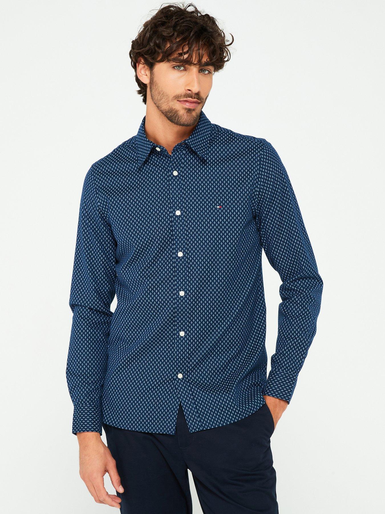 tommy-hilfiger-tommy-hilfiger-slim-fit-brushed-printed-shirt-navy