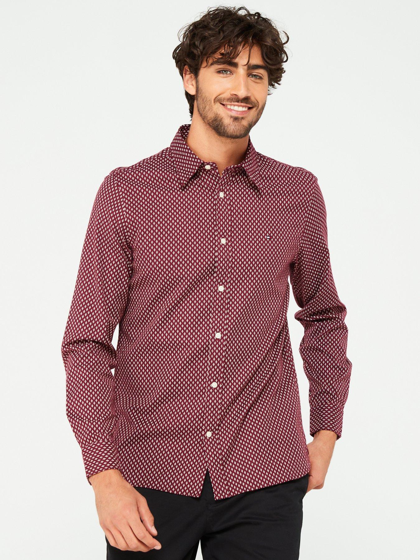 tommy-hilfiger-tommy-hilfiger-slim-fit-brushed-printed-shirt-dark-red