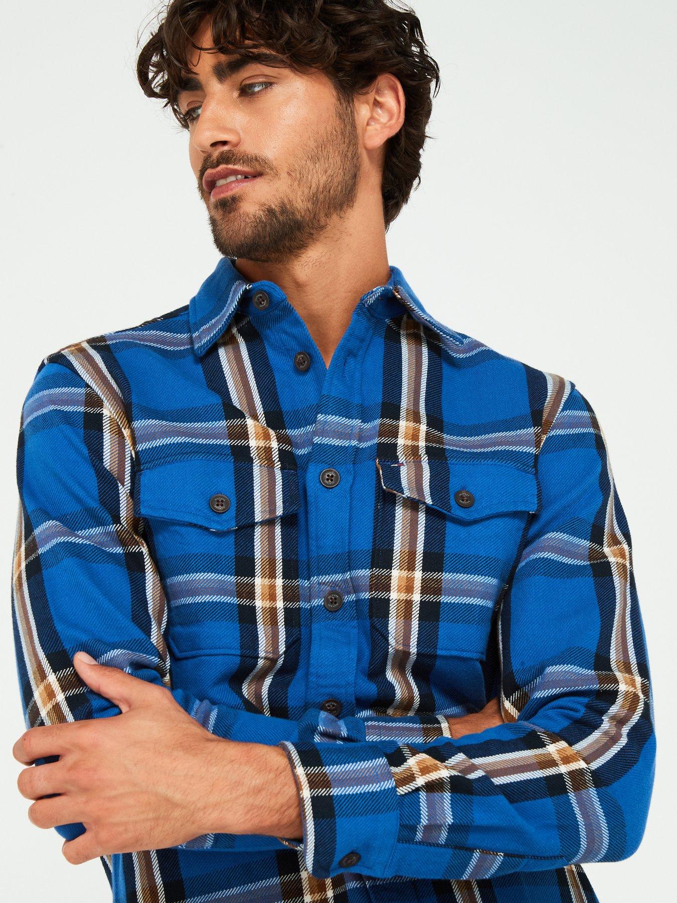 tommy-hilfiger-tommy-hilfiger-regular-fit-heavy-brushed-check-shirt-blueoutfit