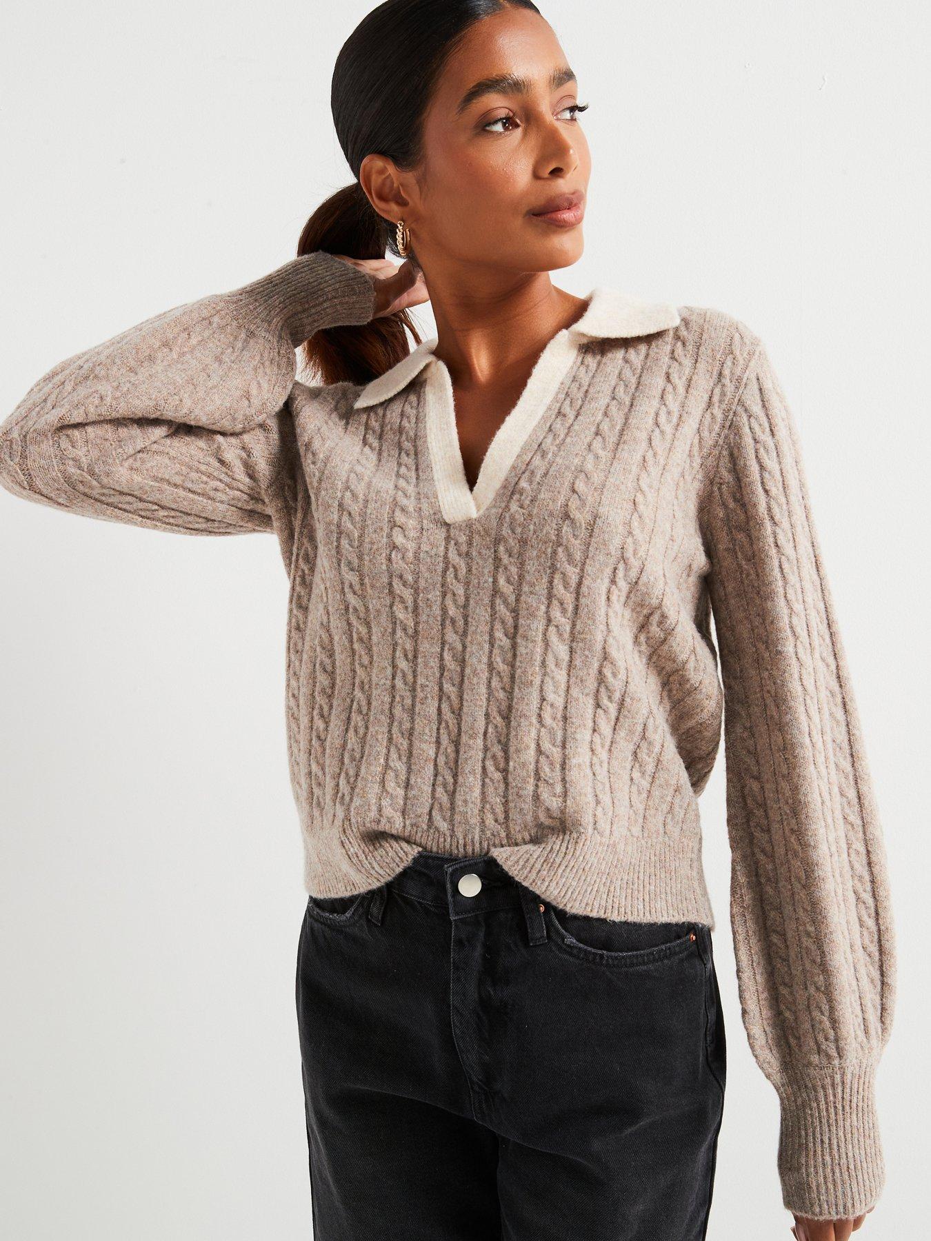 v-by-very-cable-knit-contrast-collared-jumper-with-woolnbsp-mocha