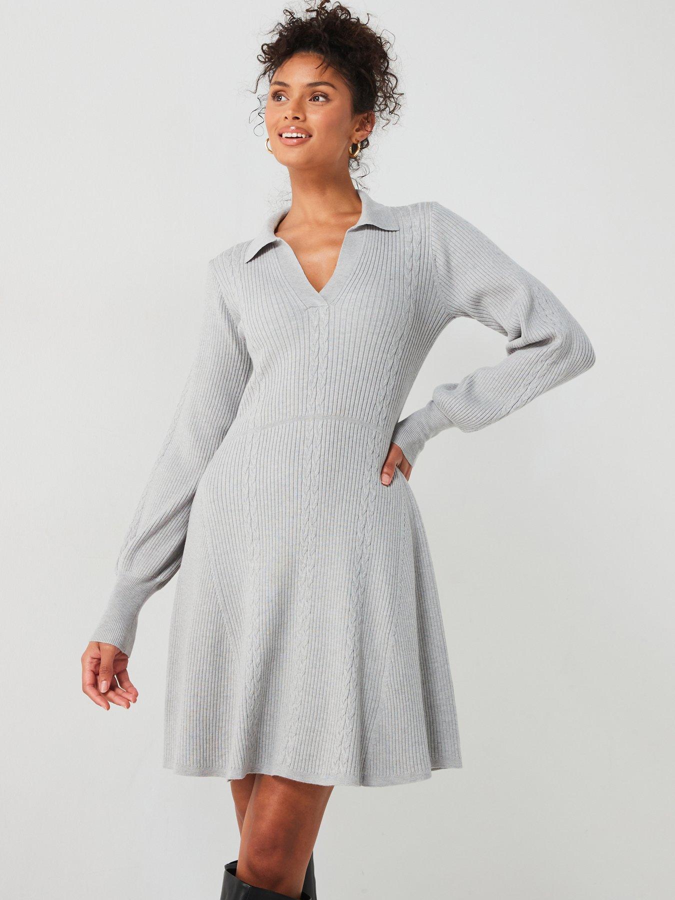 v-by-very-collared-fit-and-flare-mini-dress-with-woolnbsp-light-grey