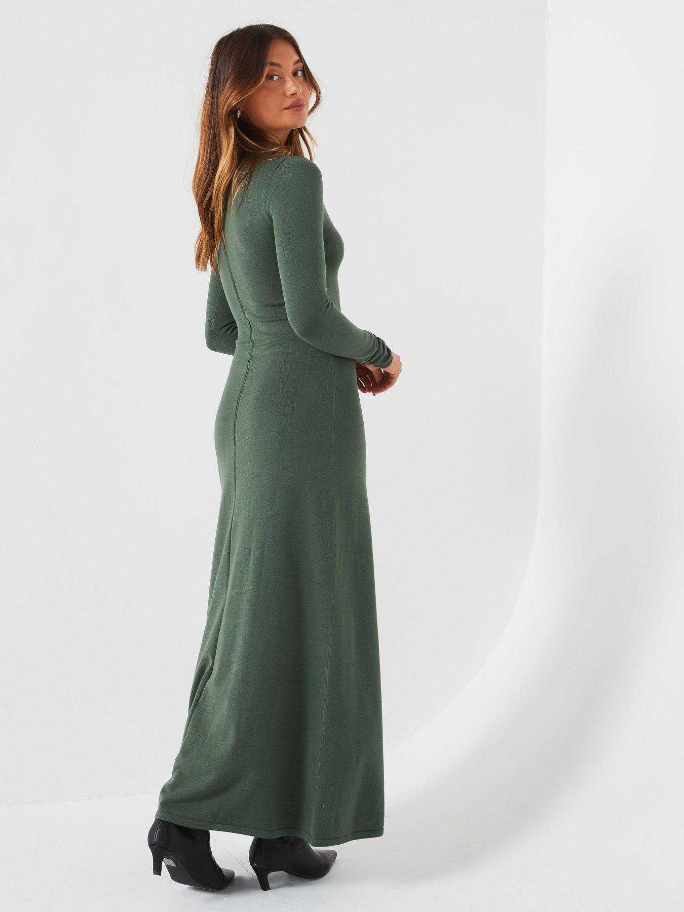 v-by-very-high-neck-seam-detail-knitted-midaxi-dress-greenstillFront