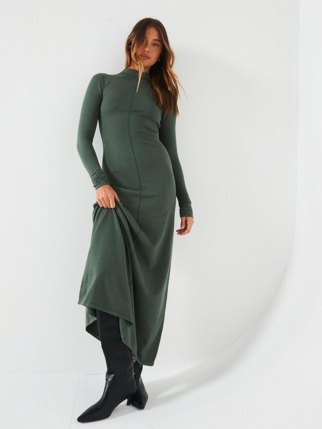 v-by-very-high-neck-seam-detail-knitted-midaxi-dress-greenoutfit