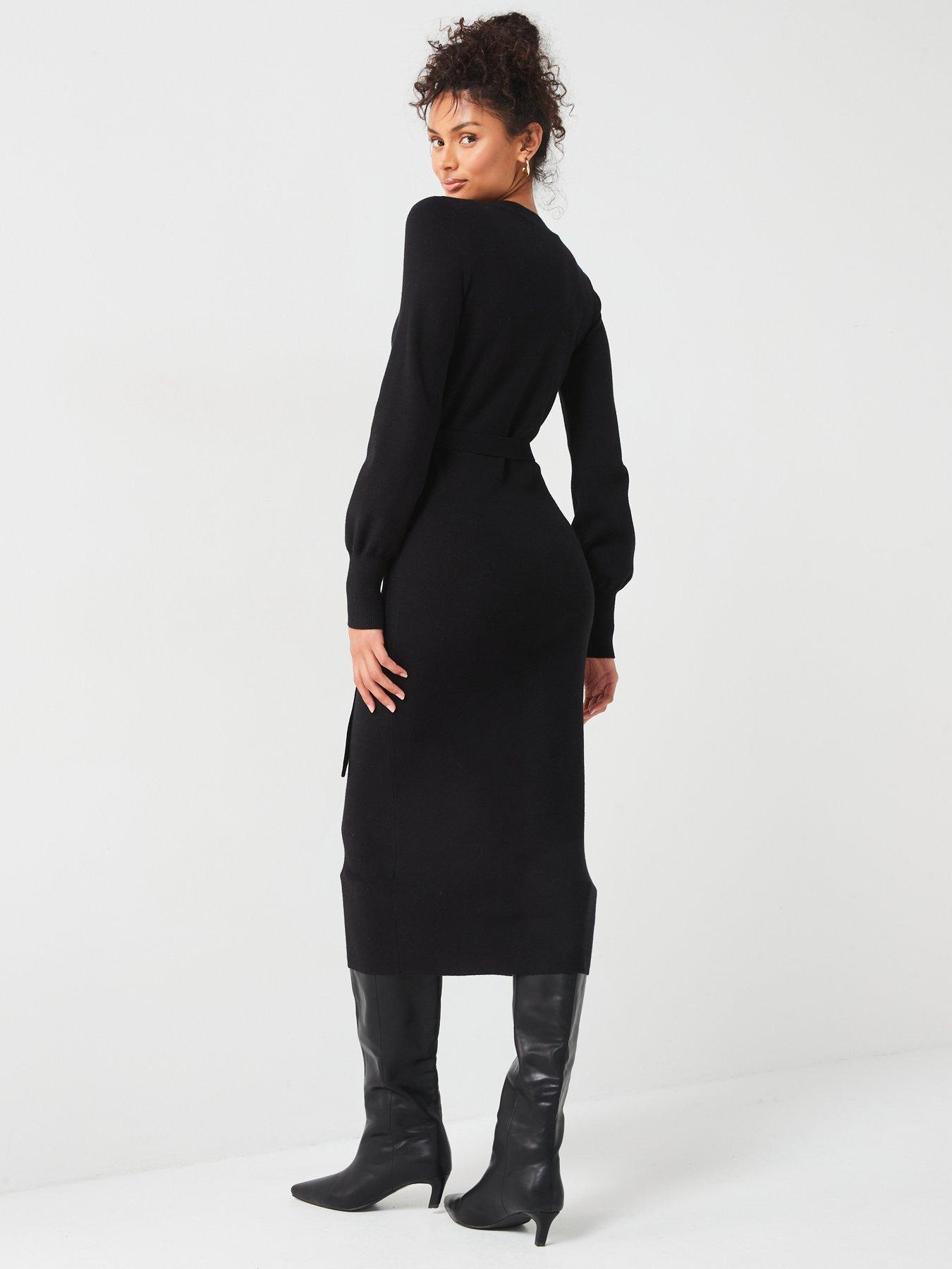 v-by-very-v-neck-belted-knit-midi-dress-blackstillFront