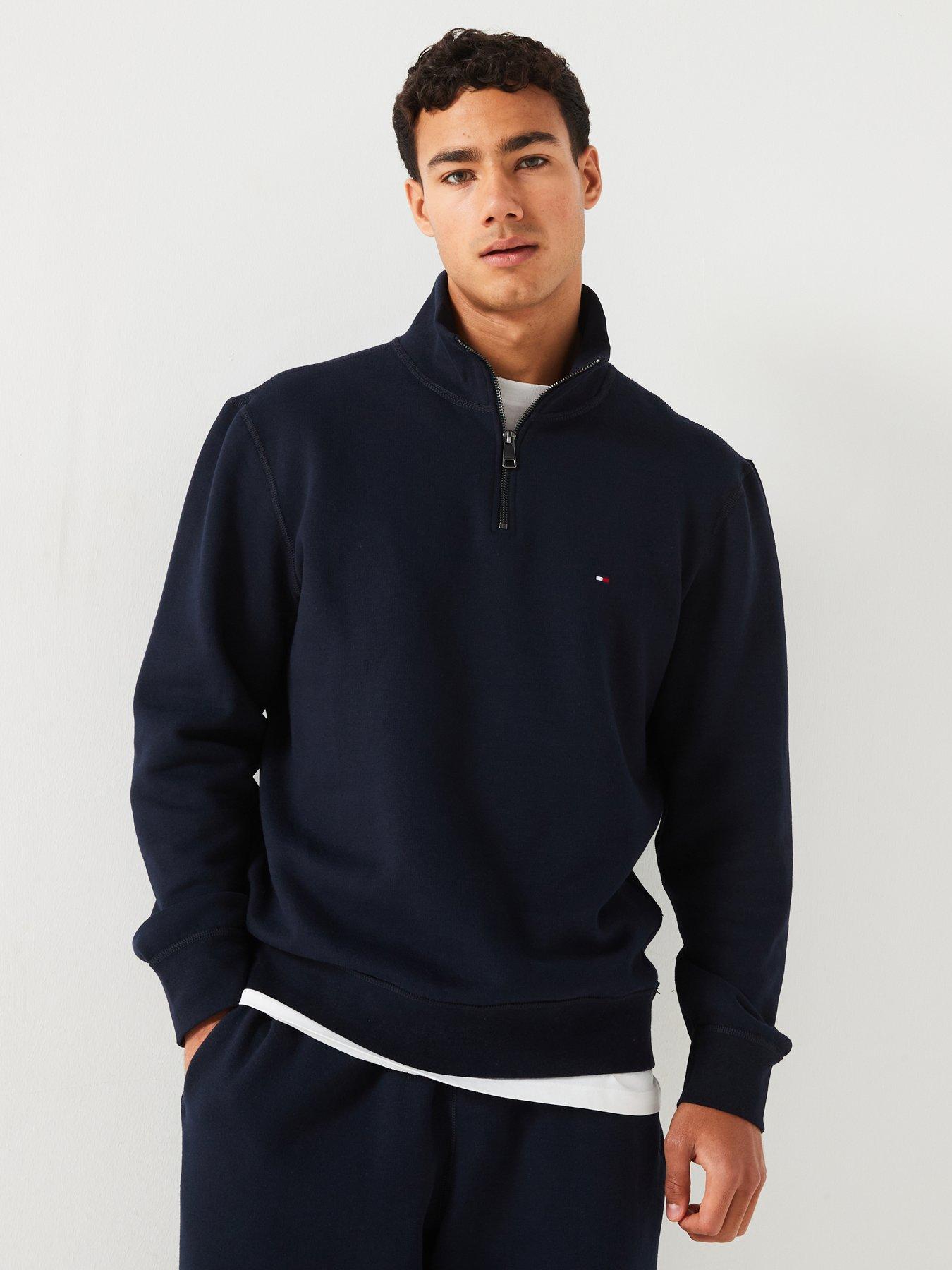 tommy-hilfiger-essential-fleece-14-zip-sweat-top-navyfront