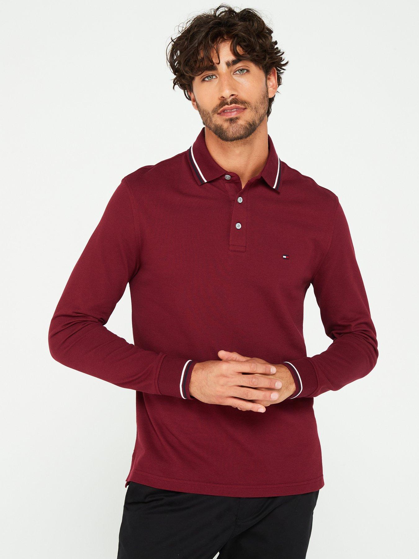 tommy-hilfiger-tommy-hilfiger-long-sleeve-tipped-slim-fit-polo-shirt-dark-red