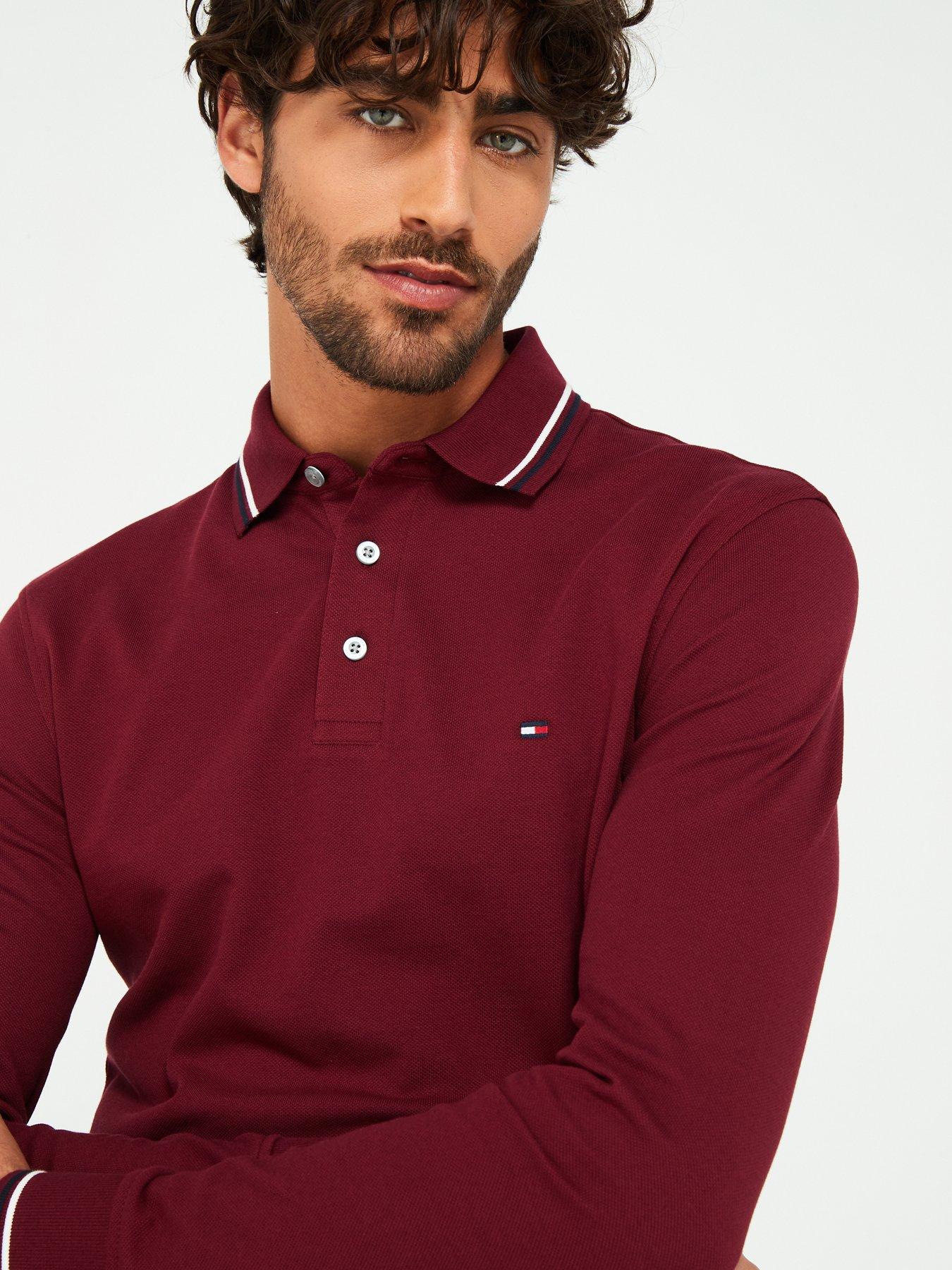 tommy-hilfiger-tommy-hilfiger-long-sleeve-tipped-slim-fit-polo-shirt-dark-redoutfit