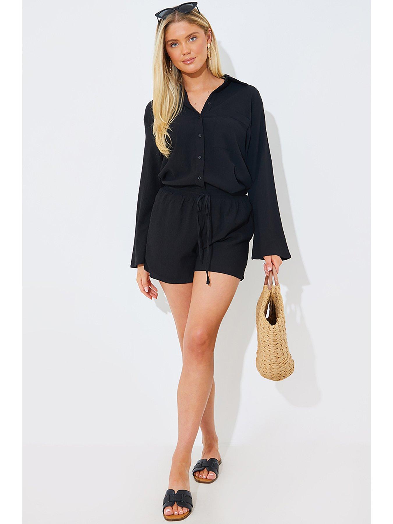 in-the-style-perrie-sian-black-textured-beach-co-ord-shirtback