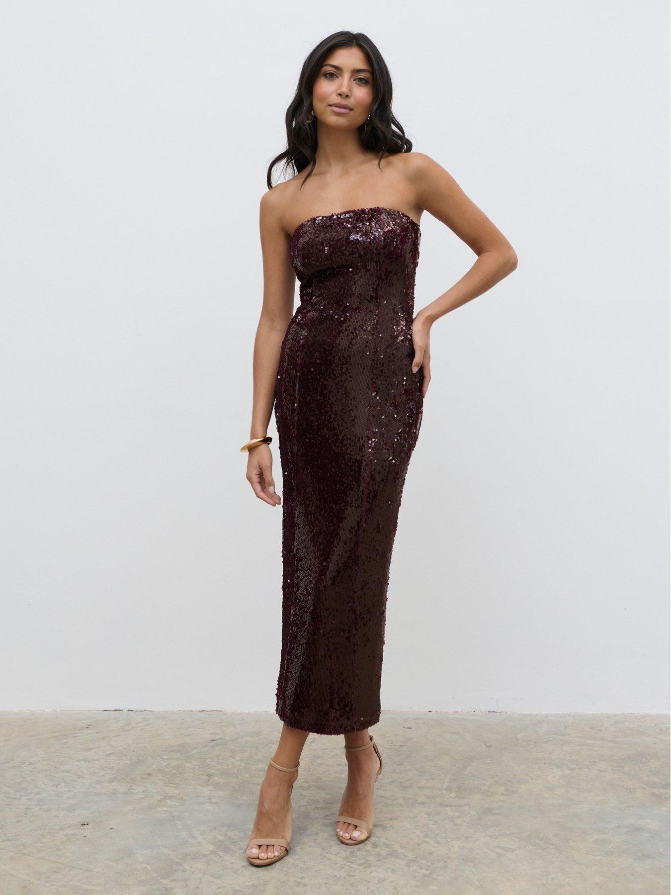 Pretty Lavish Gene Bandeau Sequin Midaxi Dress - Burgundy