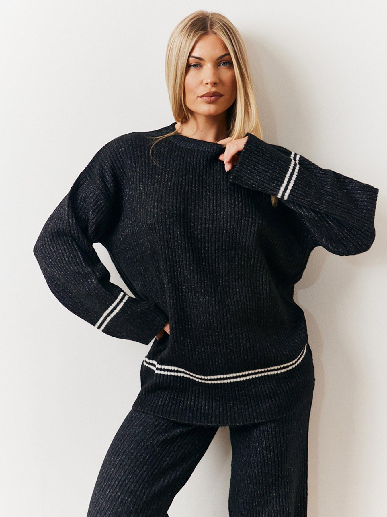 in-the-style-fits-contrast-piping-co-ord-knit-jumper-blackfront