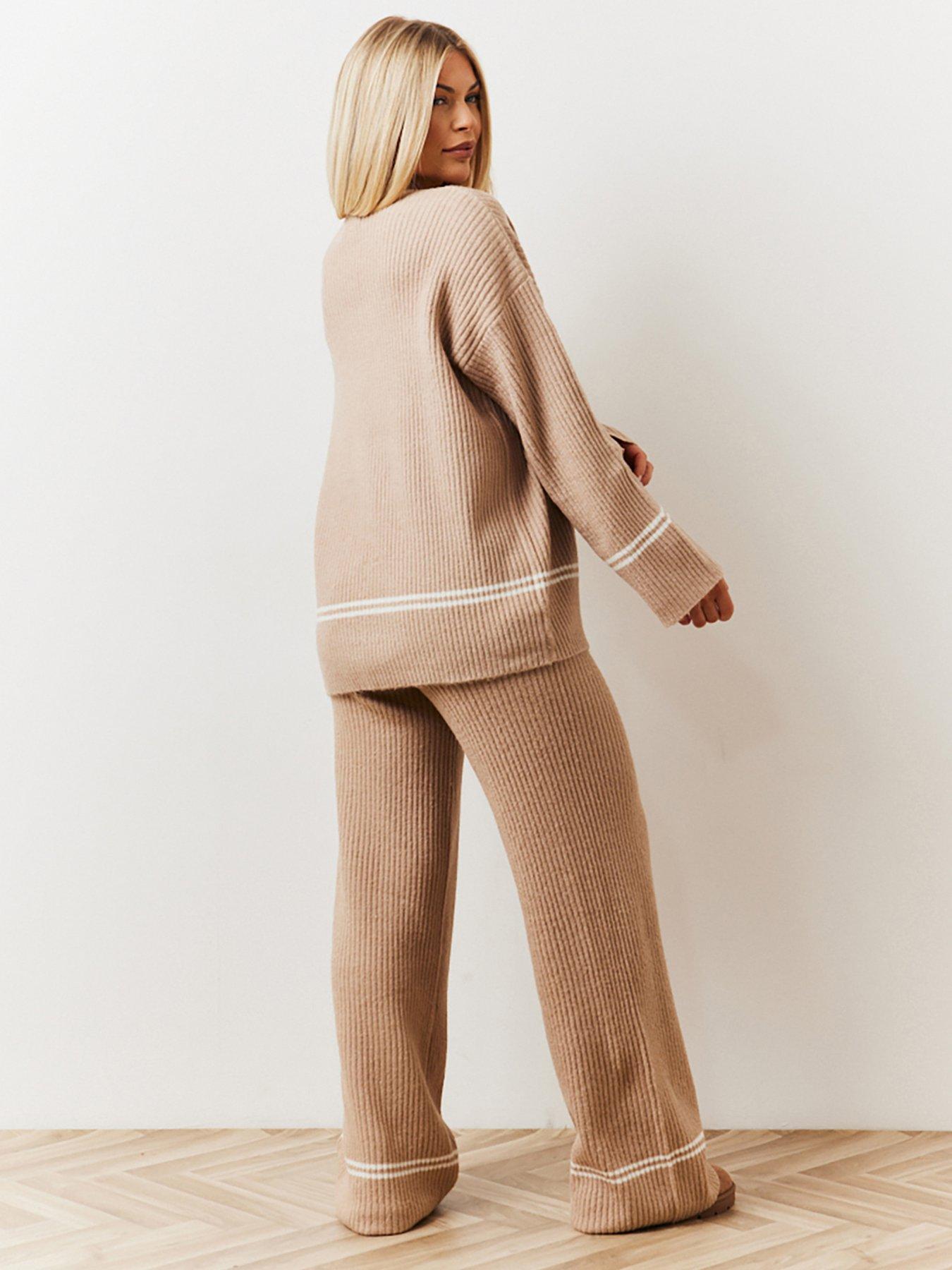 in-the-style-fits-oatmeal-contrast-piping-co-ord-knit-jumper-beigestillFront