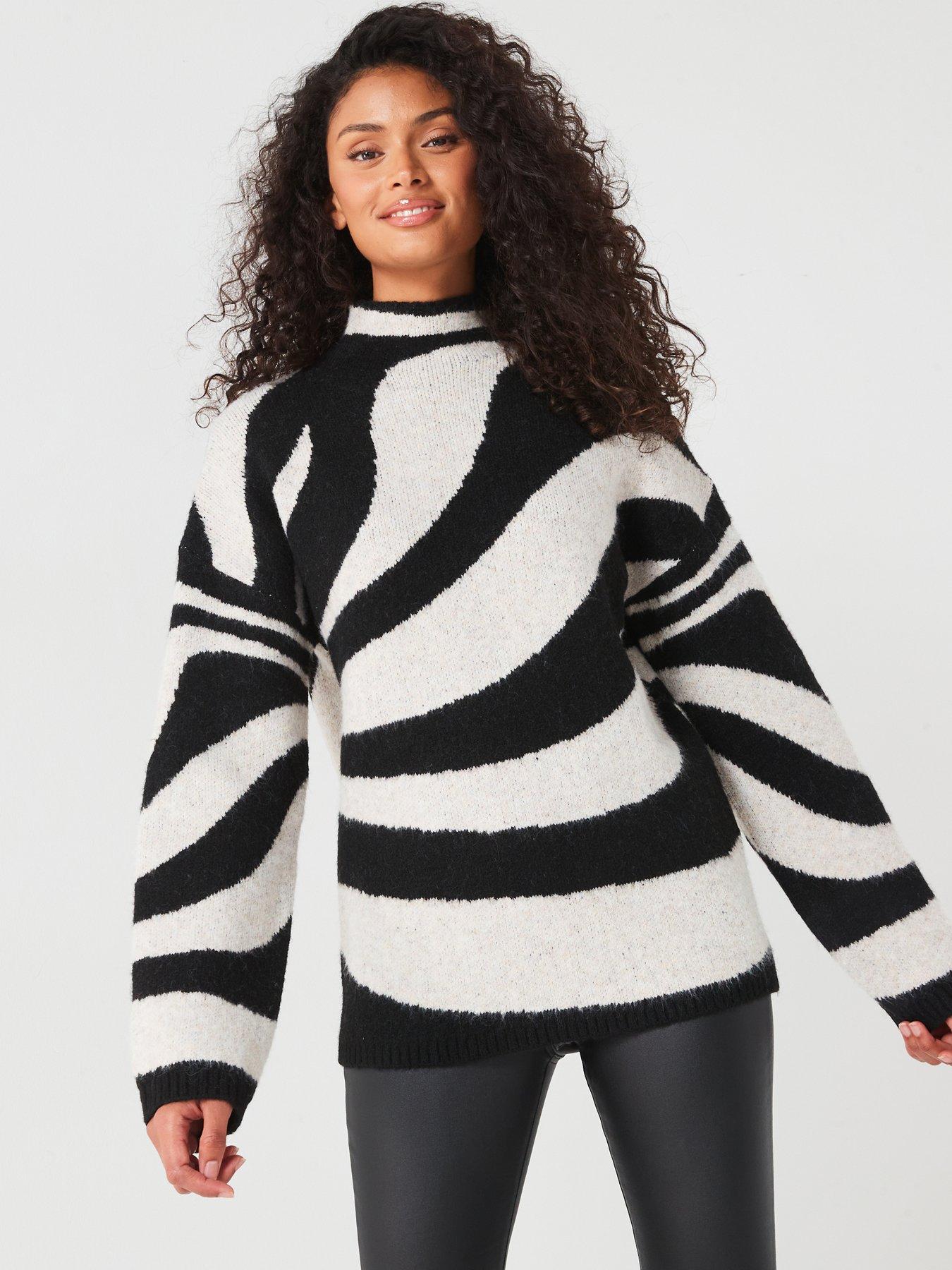 v-by-very-funnel-neck-swirl-jacquard-jumper-blackwhite