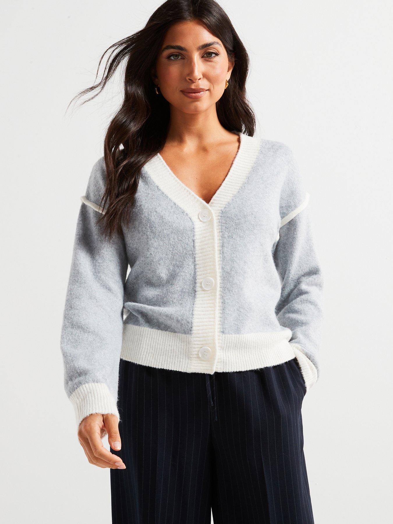V by Very V Neck Colour Block Cardigan Grey Very Ireland