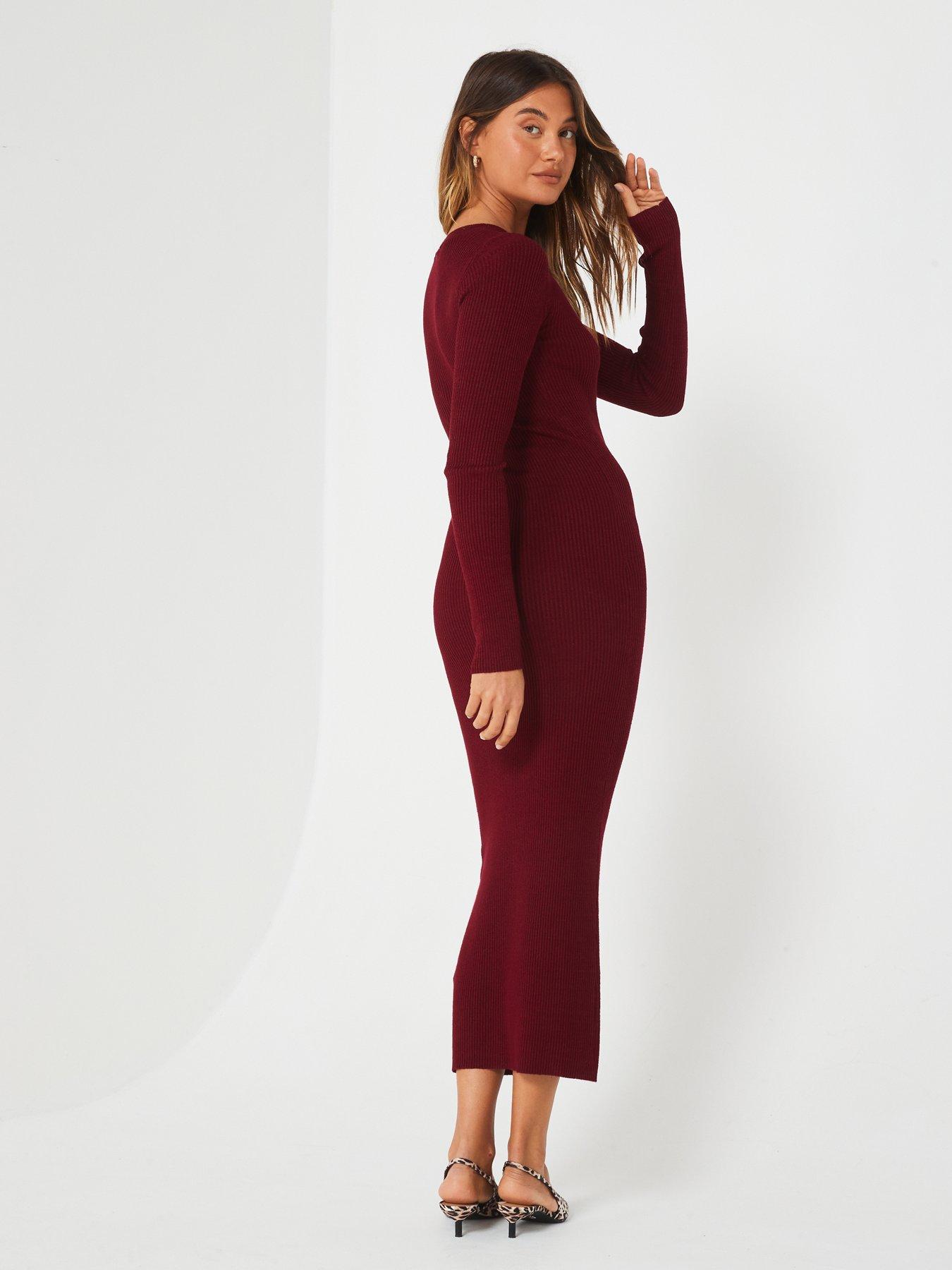 everyday-crew-neck-long-sleeve-midi-dress-dark-redstillFront