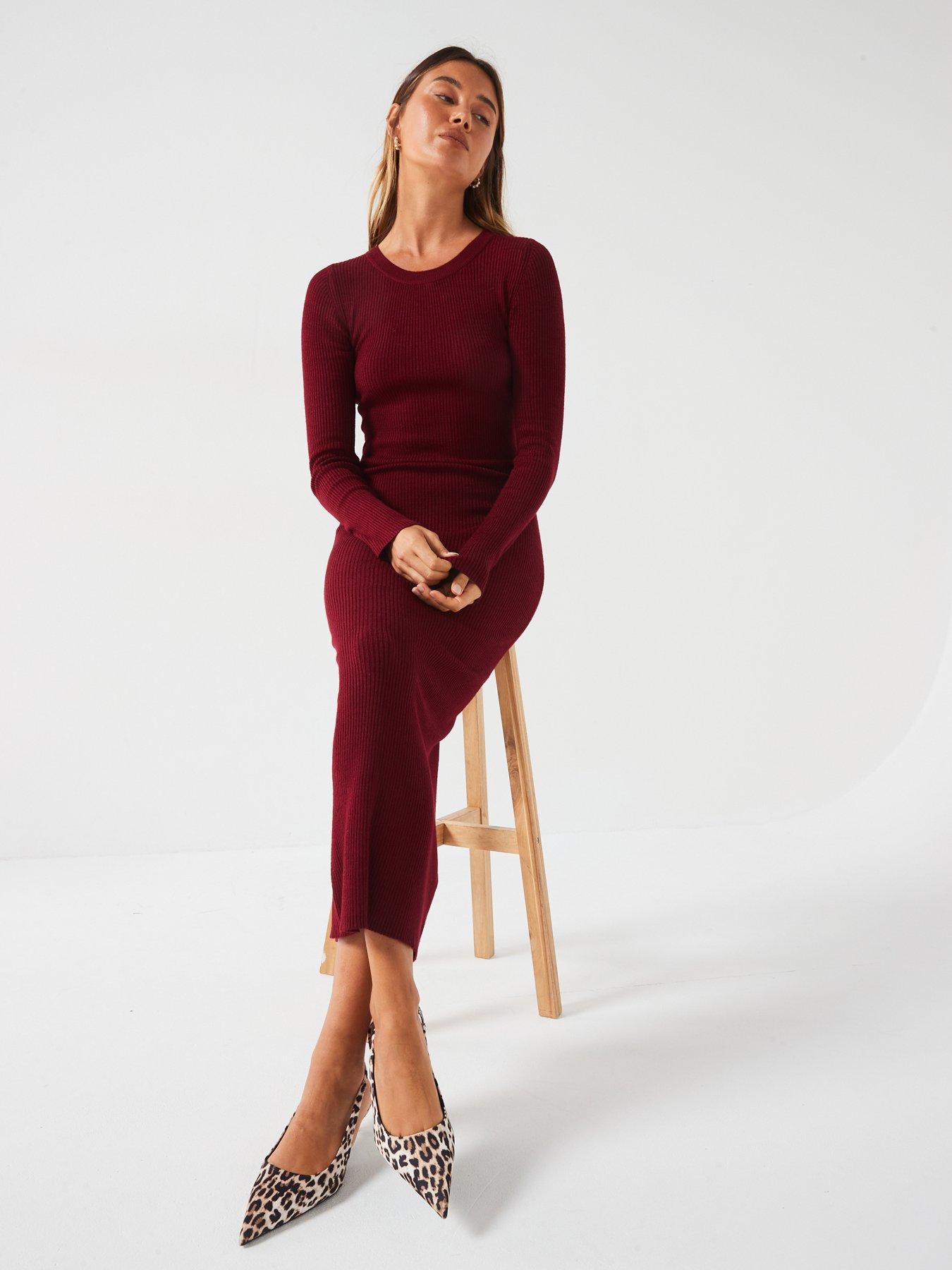 everyday-crew-neck-long-sleeve-midi-dress-dark-redback