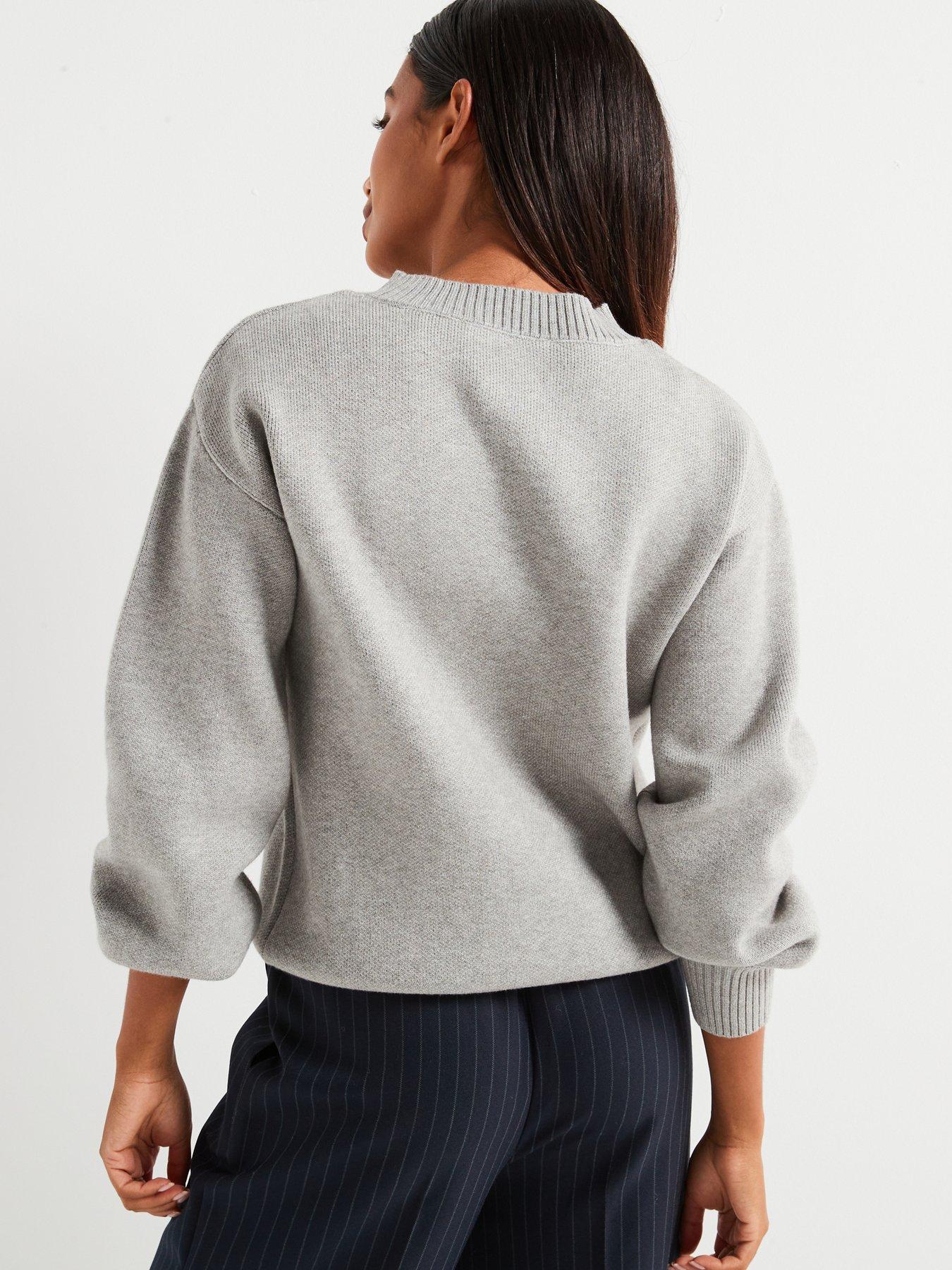 v-by-very-paris-slogan-knitted-jumper-greystillFront