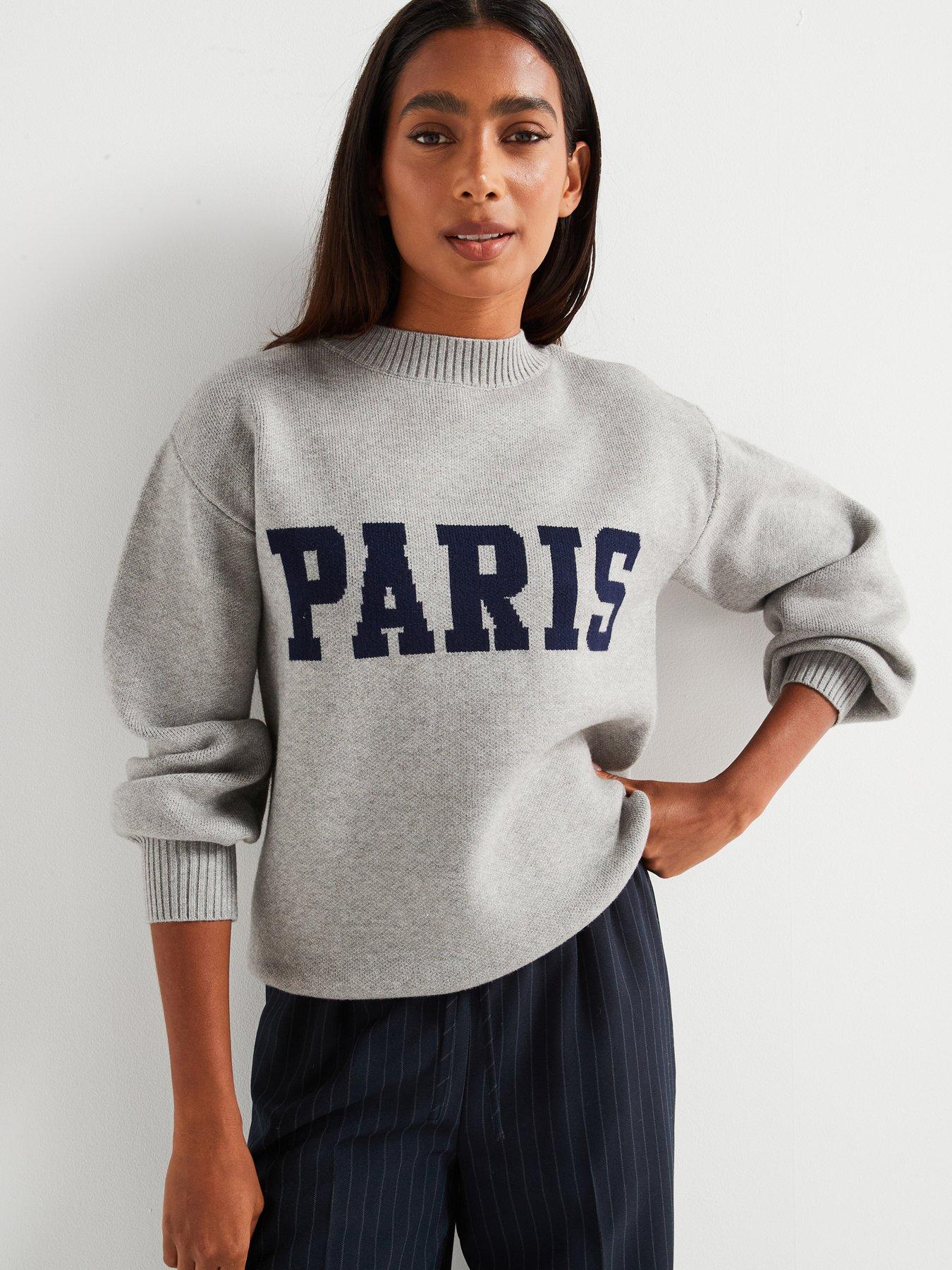 V by Very Paris Slogan Knitted Jumper Grey Very Ireland