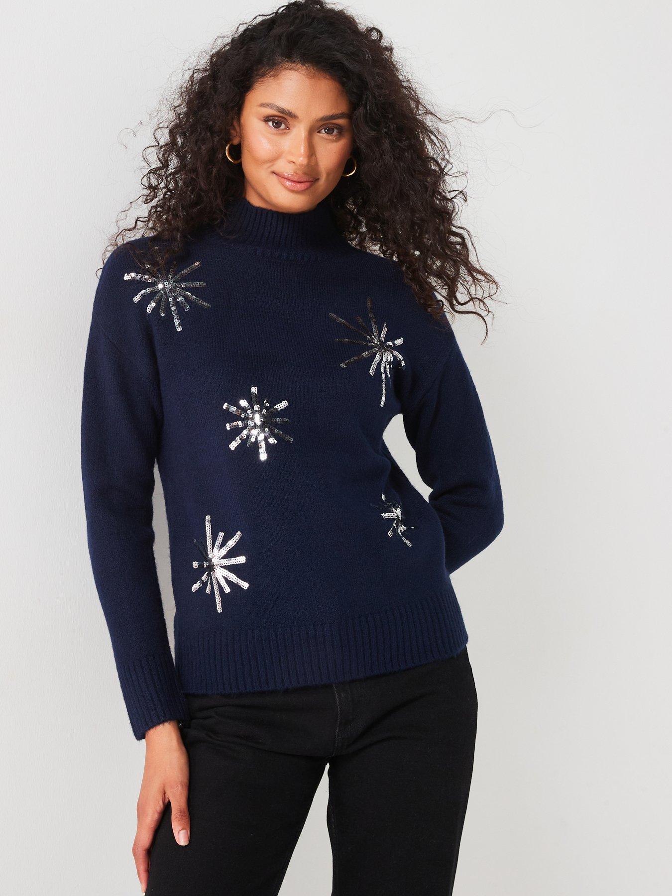 v-by-very-funnel-neck-star-sequin-jumper-navy