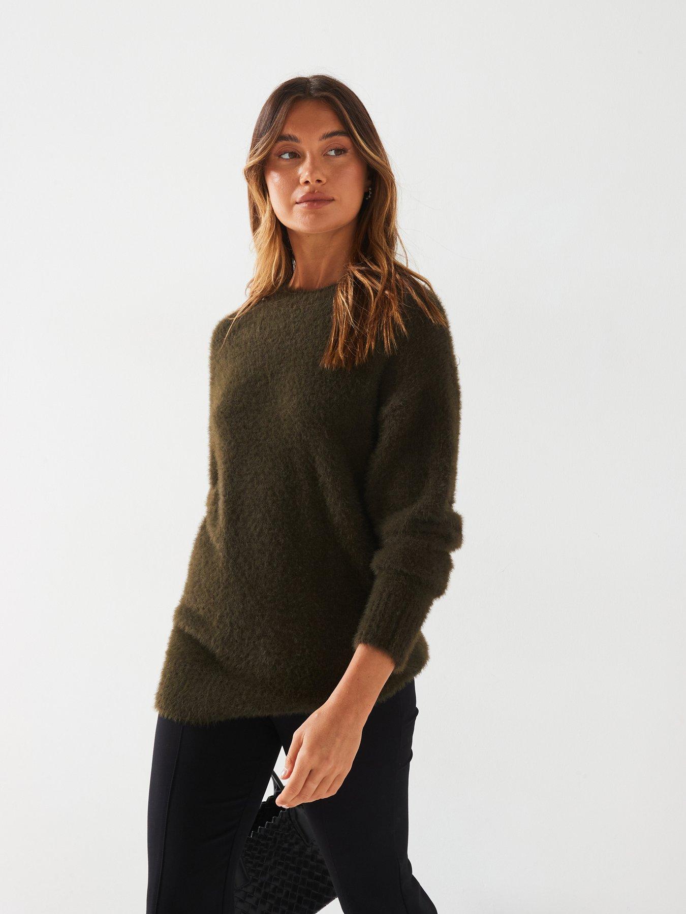 v-by-very-crew-neck-eyelash-yarn-oversized-jumper-khaki