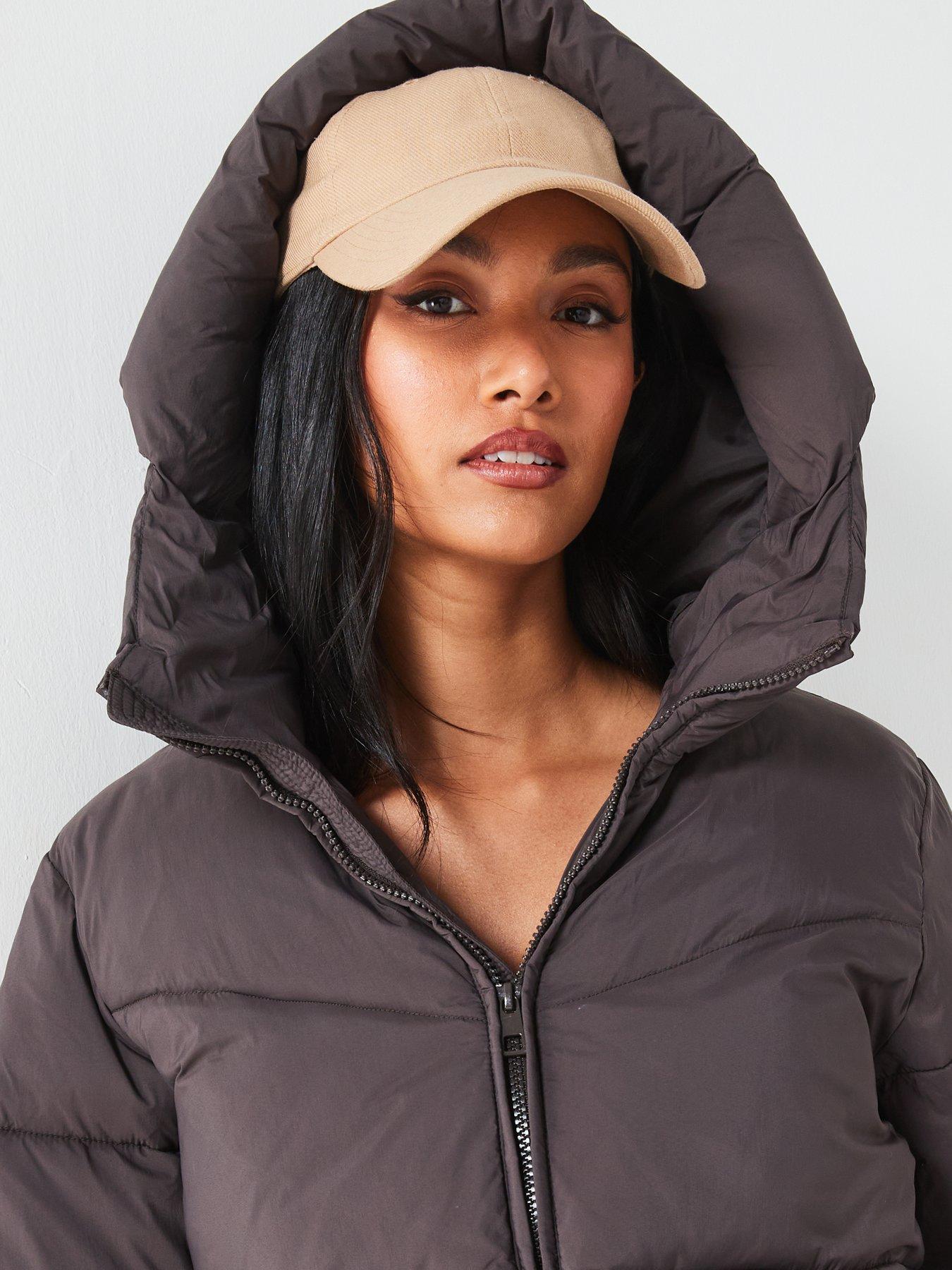 V by Very Short Hooded Padded Jacket Brown Very Ireland