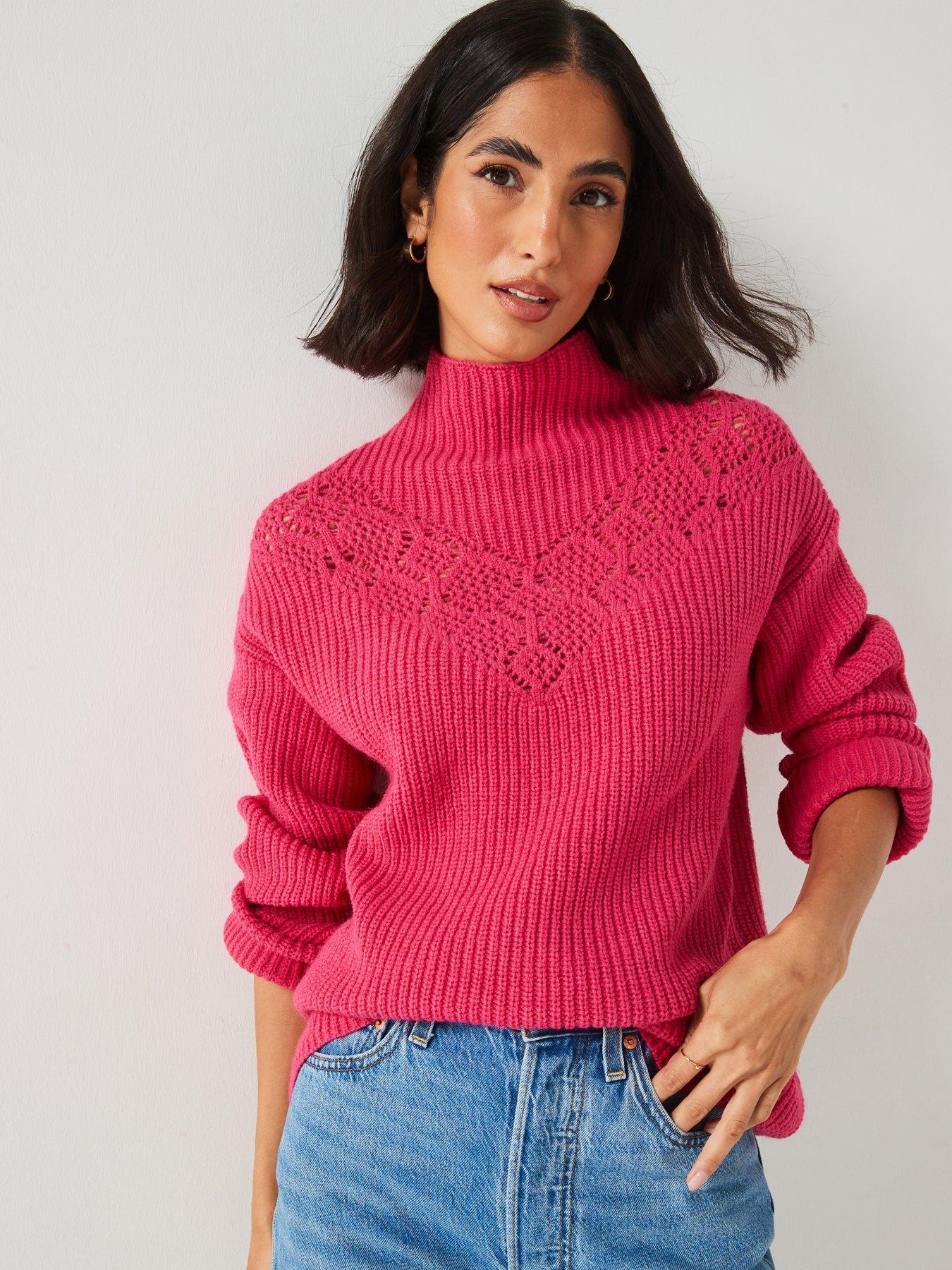 v-by-very-funnel-neck-crochet-pointelle-jumper-pink