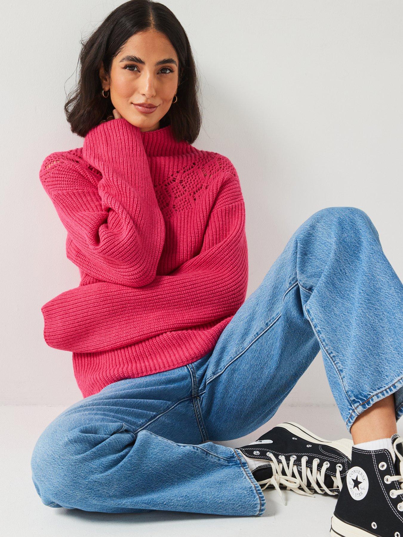 v-by-very-funnel-neck-crochet-pointelle-jumper-pinkoutfit