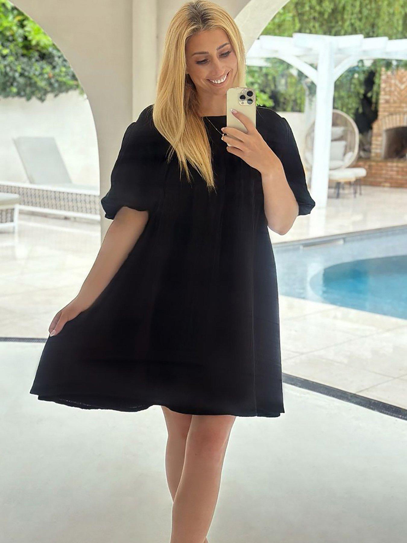 in-the-style-stacey-solomon-blacknbsppuff-sleeve-smock-mini-dressoutfit