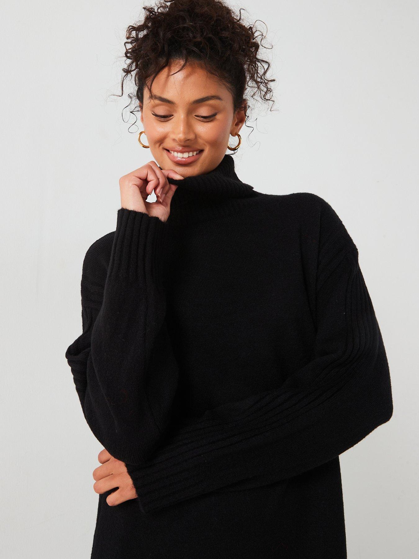 v-by-very-roll-neck-long-sleeve-knitted-midaxi-dress-blackdetail